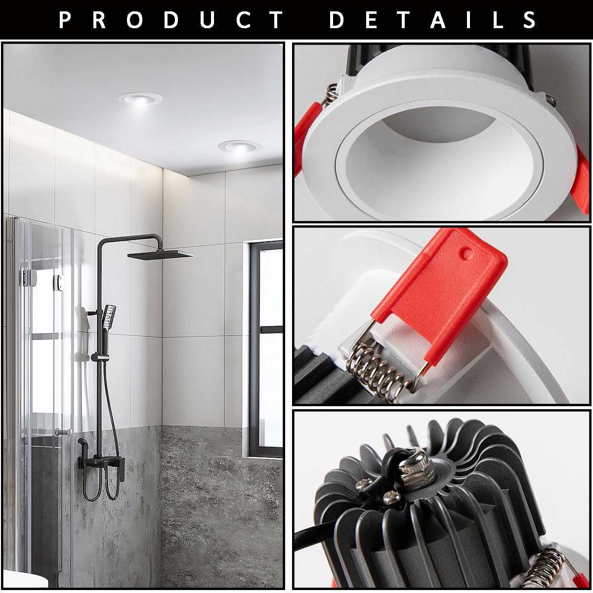 Confezione da 5 Faretti LED da Incasso Impermeabili Ip54 da 3,2 Pollici, 3Cct Selezionabili 3000K/4000K/6000K, 7W/10W, Antiruggine, da Incasso per Bagno, Luce Doccia Impermeabile, 10W-6000K