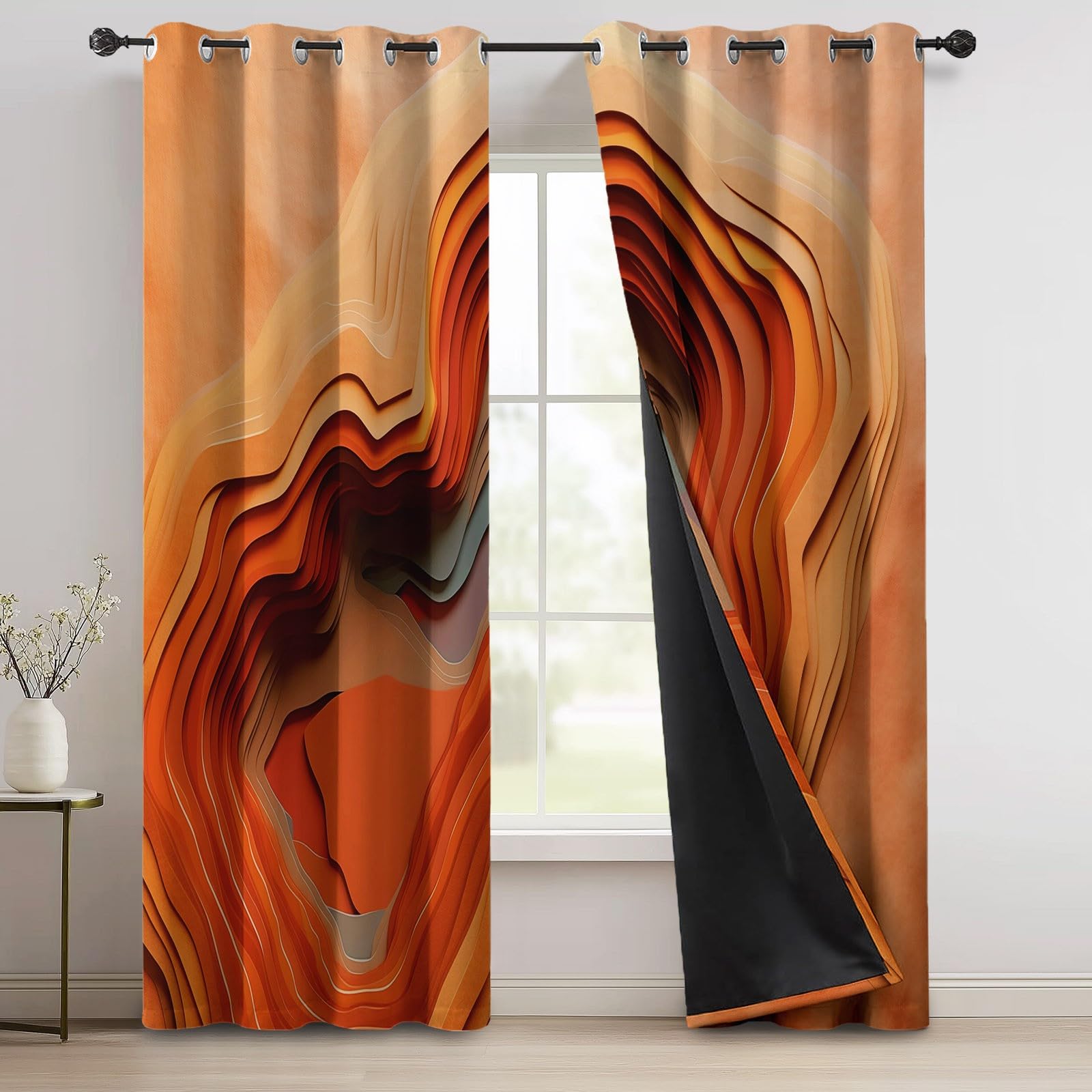 Rideaux à Oeillets 70x240 cm 2 Panneaux Désert Abstrait Isolant Opaque Orange Marron