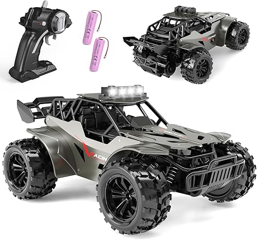 Coche de control remoto de 2.4 GHz, camión de control remoto de alta velocidad de 20 KMH, Monster RC Truck Off Road con faro LED RC Car Dos baterías