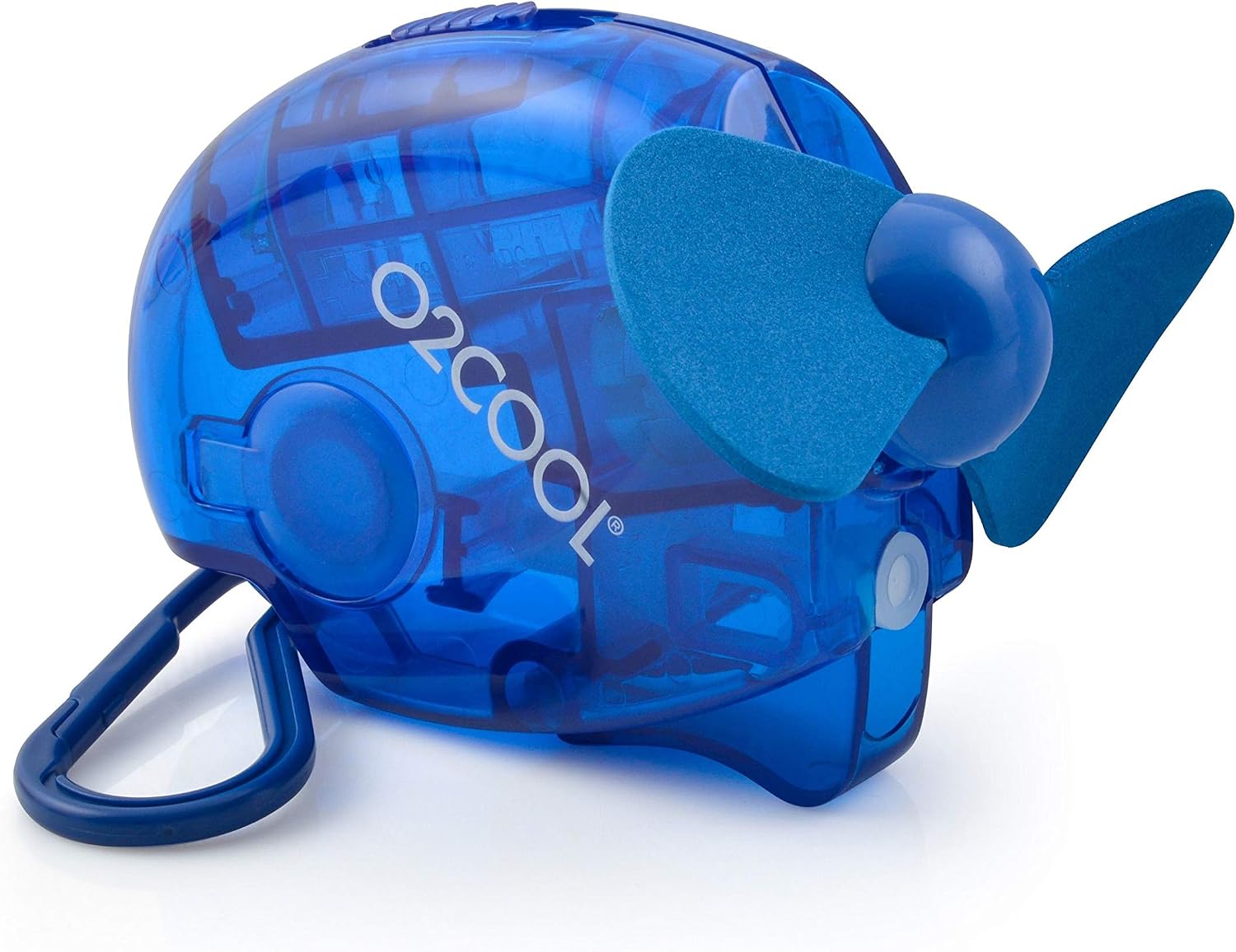 O2COOL Mini Misting Fan - Portable Pocket Size Battery Powered Cooling Fan With Carabiner Clip (Blue)