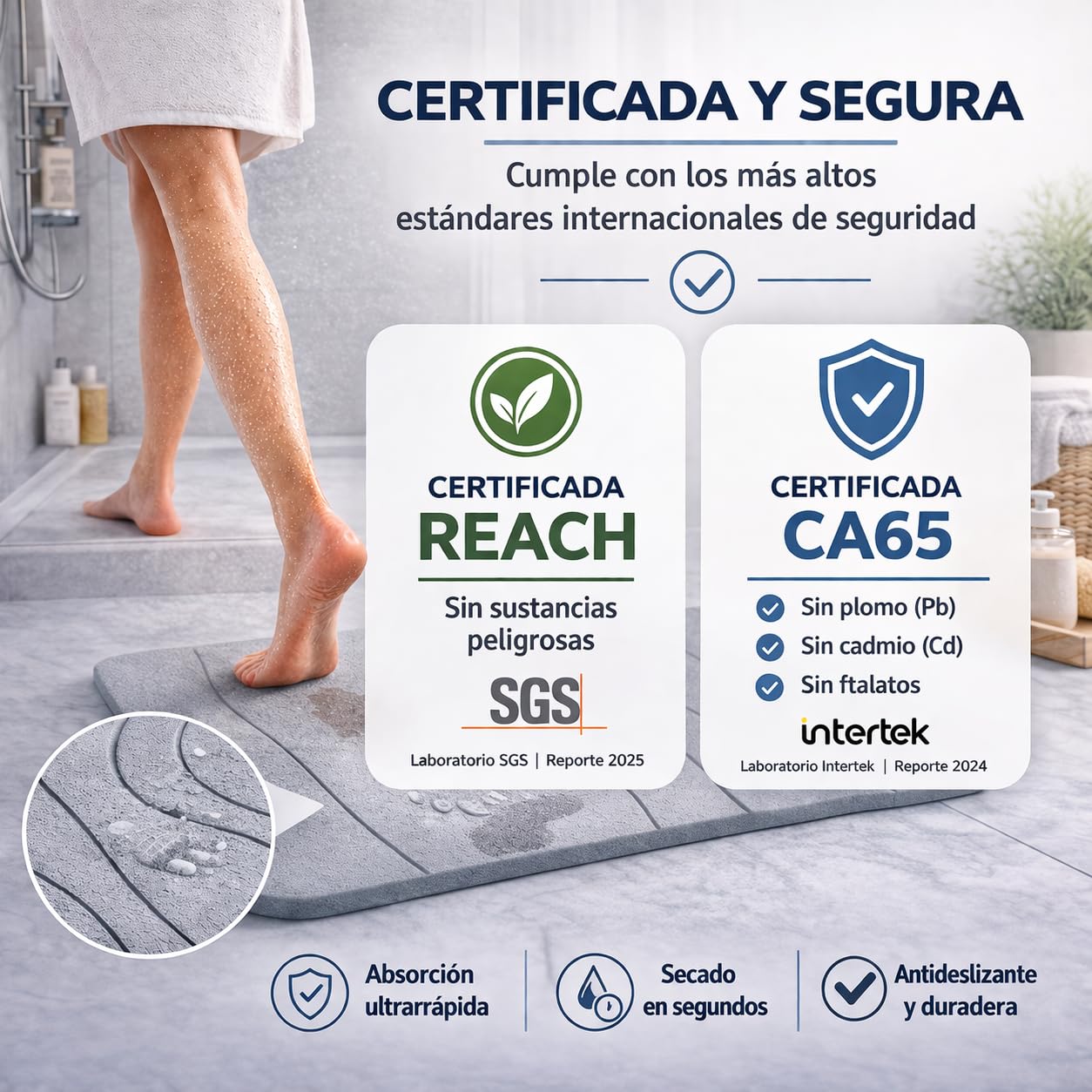 Alfombra de Baño de Diatomita 60x40 – Alfombrilla Diatomita Absorbente y Secado Rápido, Alfombra Baño Antideslizante, Piedra Natural Antimoho para Ducha, Alfombrilla de Ducha de Piedra