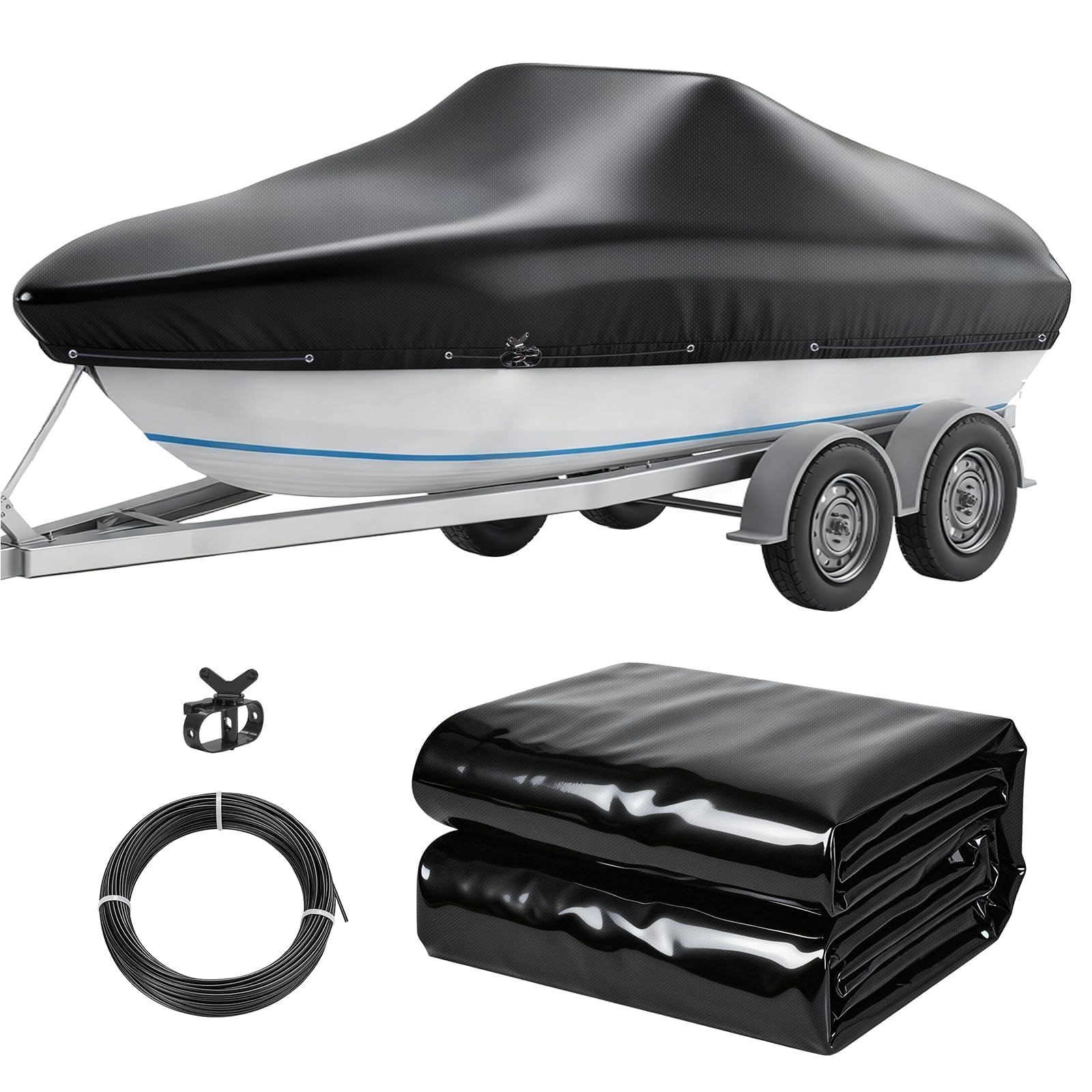 Photo 1 of fshihine Boat Covers 14-16ft, 0.33mm Thickened Dual-PVC Coated 100% Waterproof Trailerable Boat Cover Heavy Duty with Winch & Cable for Tri-Hull, V-Hull, Fishing, Bass Boat, Easy to Install, 96" Wide