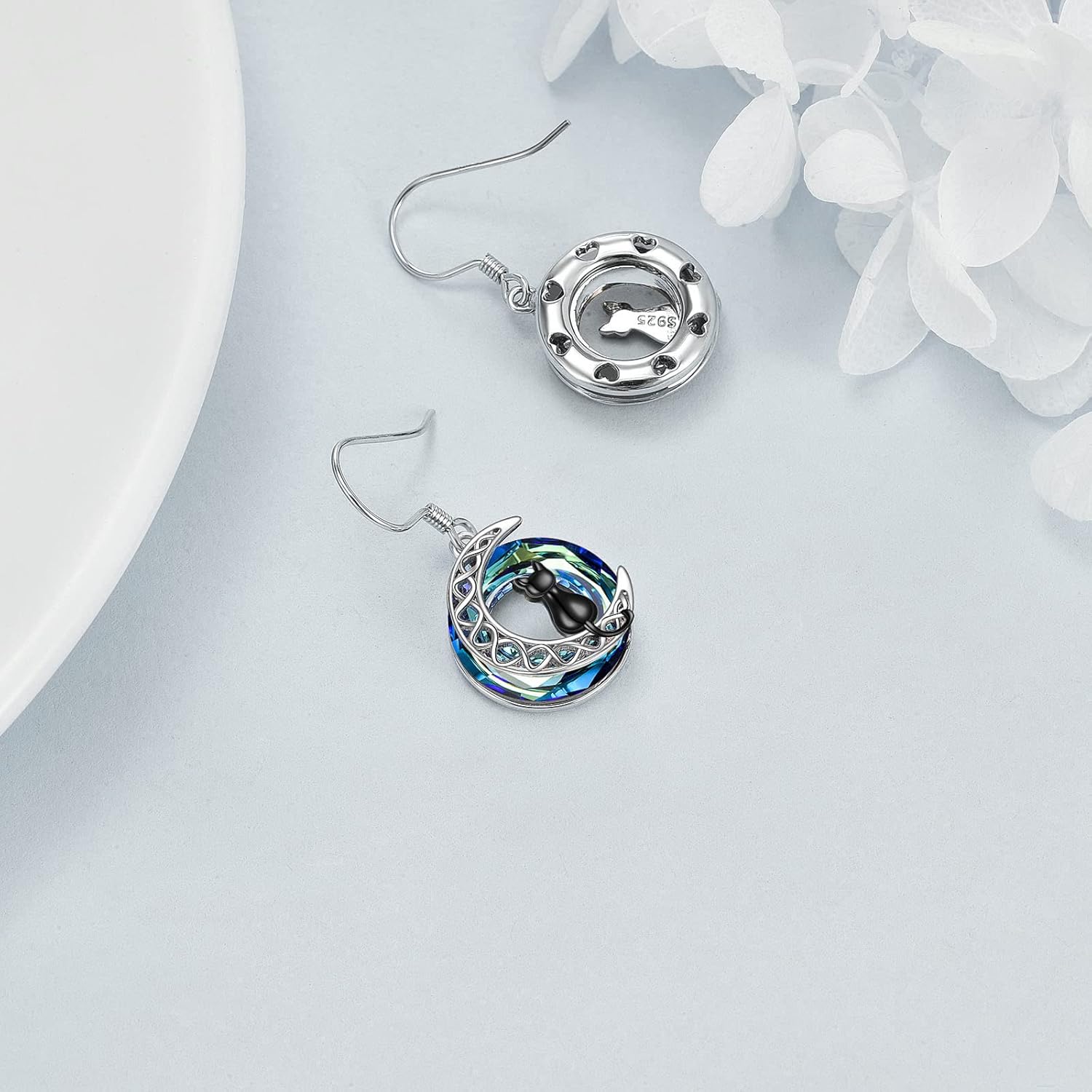 CRMAD Black Cat Earring for Women Sterling Silver Cat Dangle Earrings for Women - Image 2