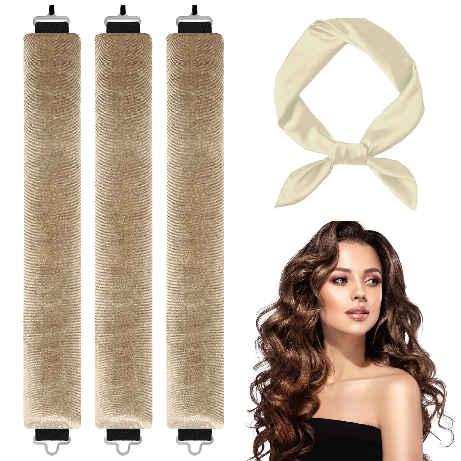 3 Pcs Heatless Curlers & Overnight Blowout Rollers for Hair, No Heat Headband Rods, Salon Waves Overnight Blowout