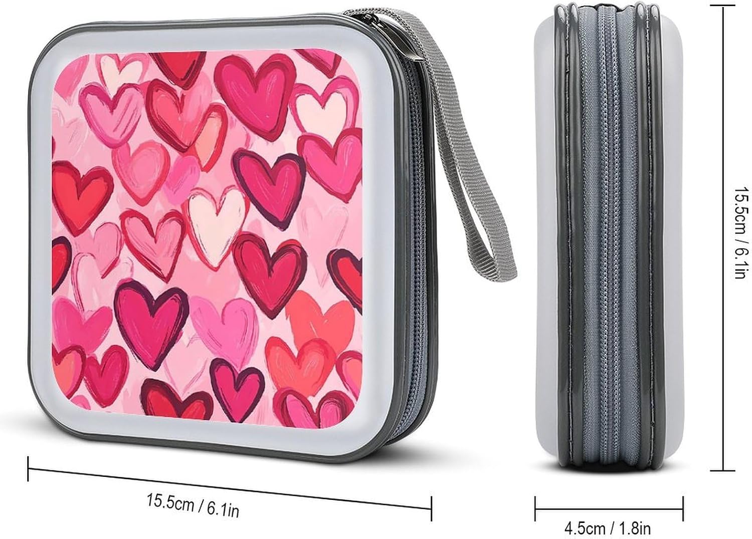 Valentine's Day Hearts Graffiti Protective CD Case Storage Rack 40 Capacity DVD Holder Organizer Car Travel