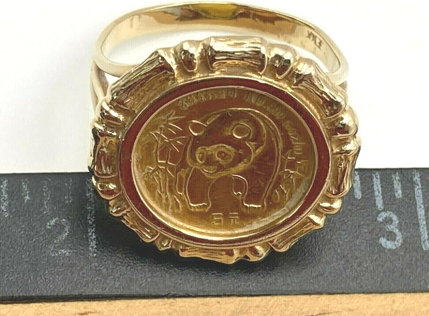 Vaishnav Jewels Panda Coin Ring, 925 Sterling Silver, 14k Yellow Gold Finish