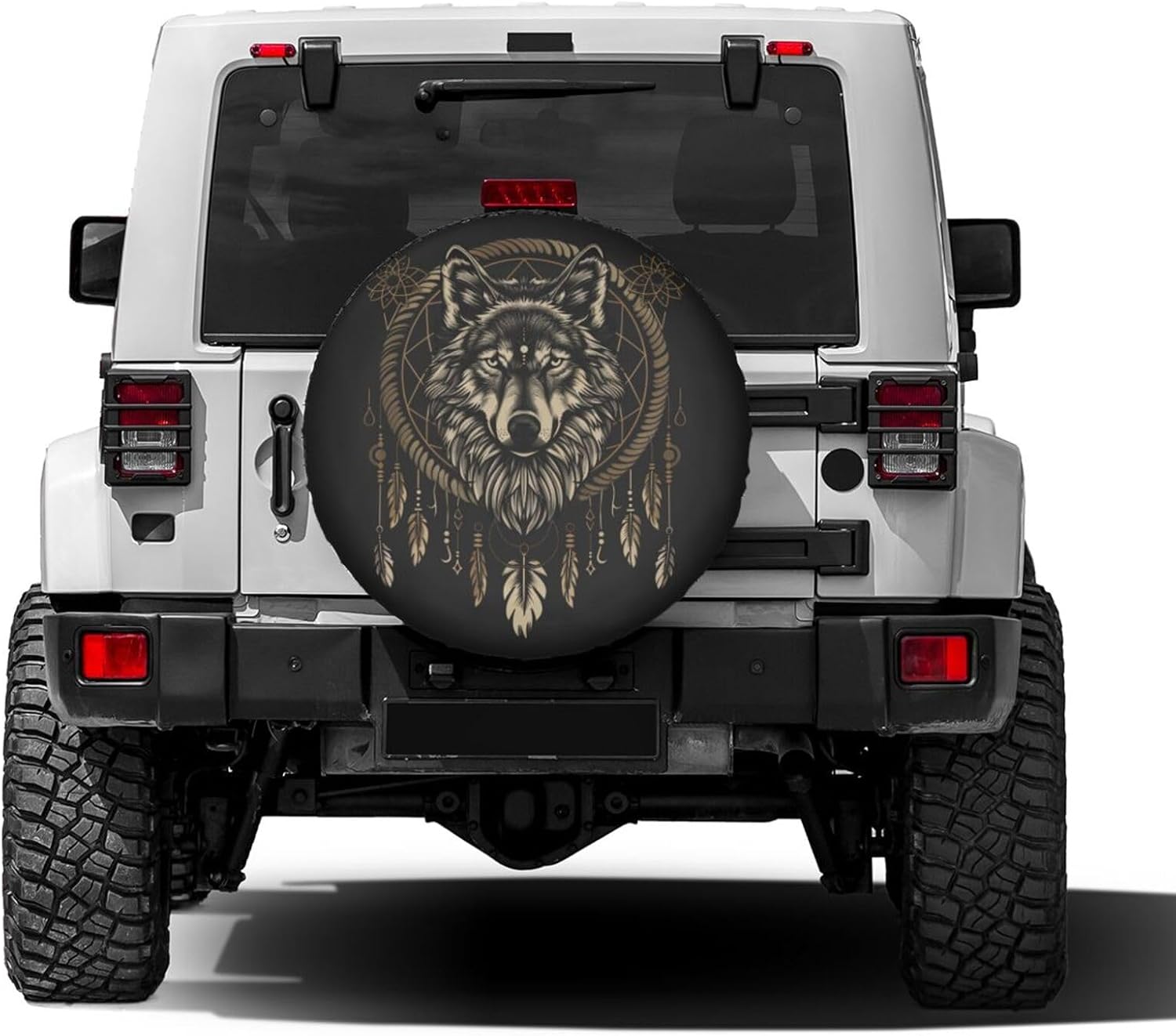 Wolf Head Dream Catcher Print Spare Tire Cover Dust-Proof Wheel Tire Cover Fit Trailer, RV, SUV and Many Vehicle 17 Inch