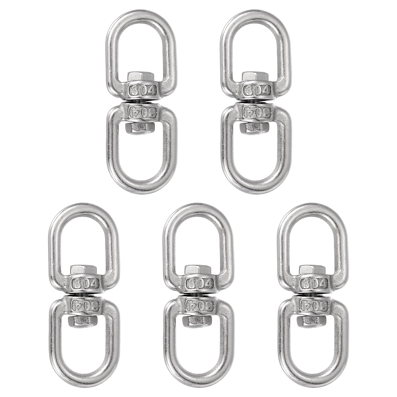 PATIKIL Double Ended Swivel Hook, (M4, 5Pcs), 304 Stainless Steel Eye to Eye Swivel Shackle Ring Connector, Suit for Marine/Tree Swing/Hammock Chair/Gardens/Outdoor Activities