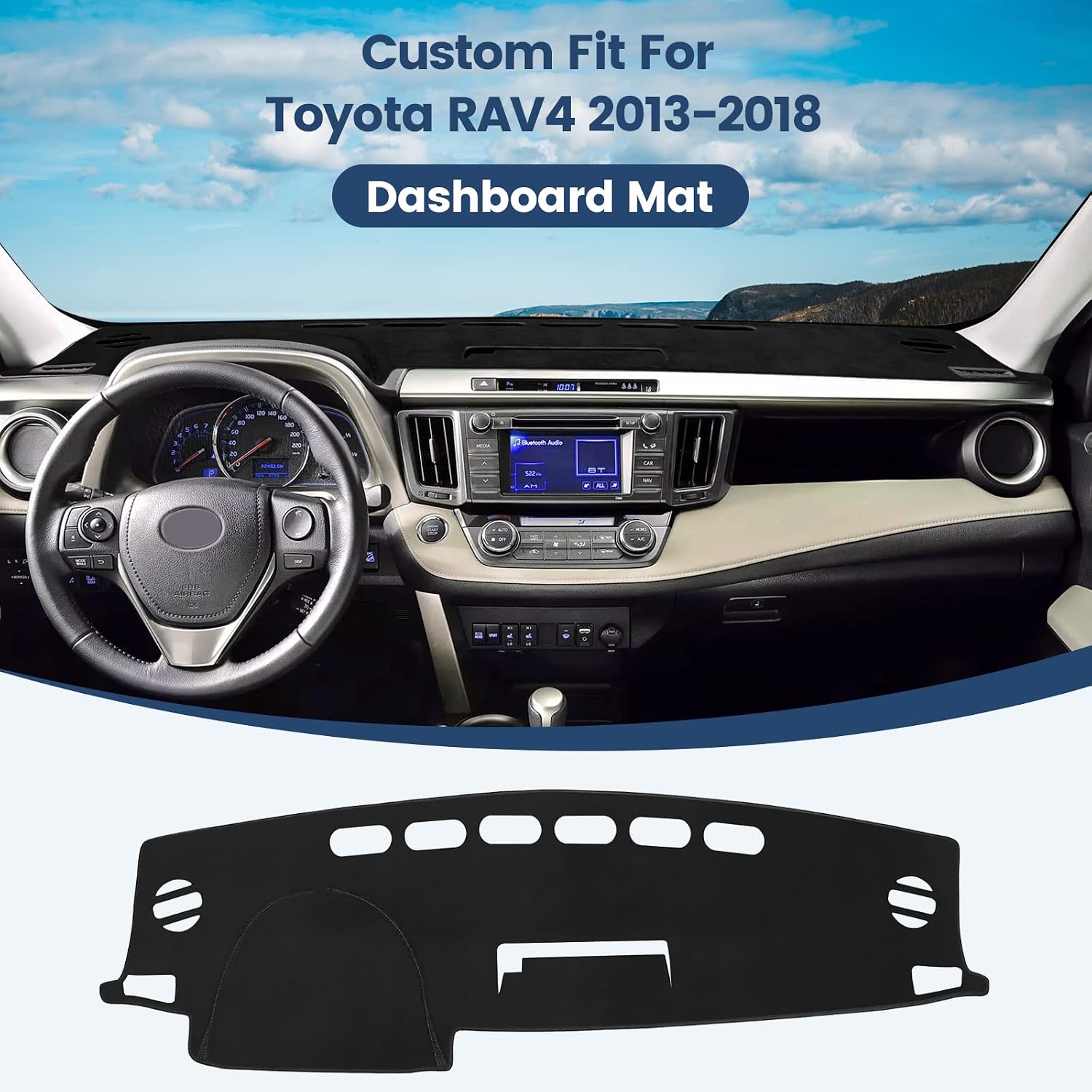 Dash Cover Mat for Toyota RAV4 2013-2018, Anti-Slip No Glare Dashboard Protector Custom Fit Interior Accessories, Black