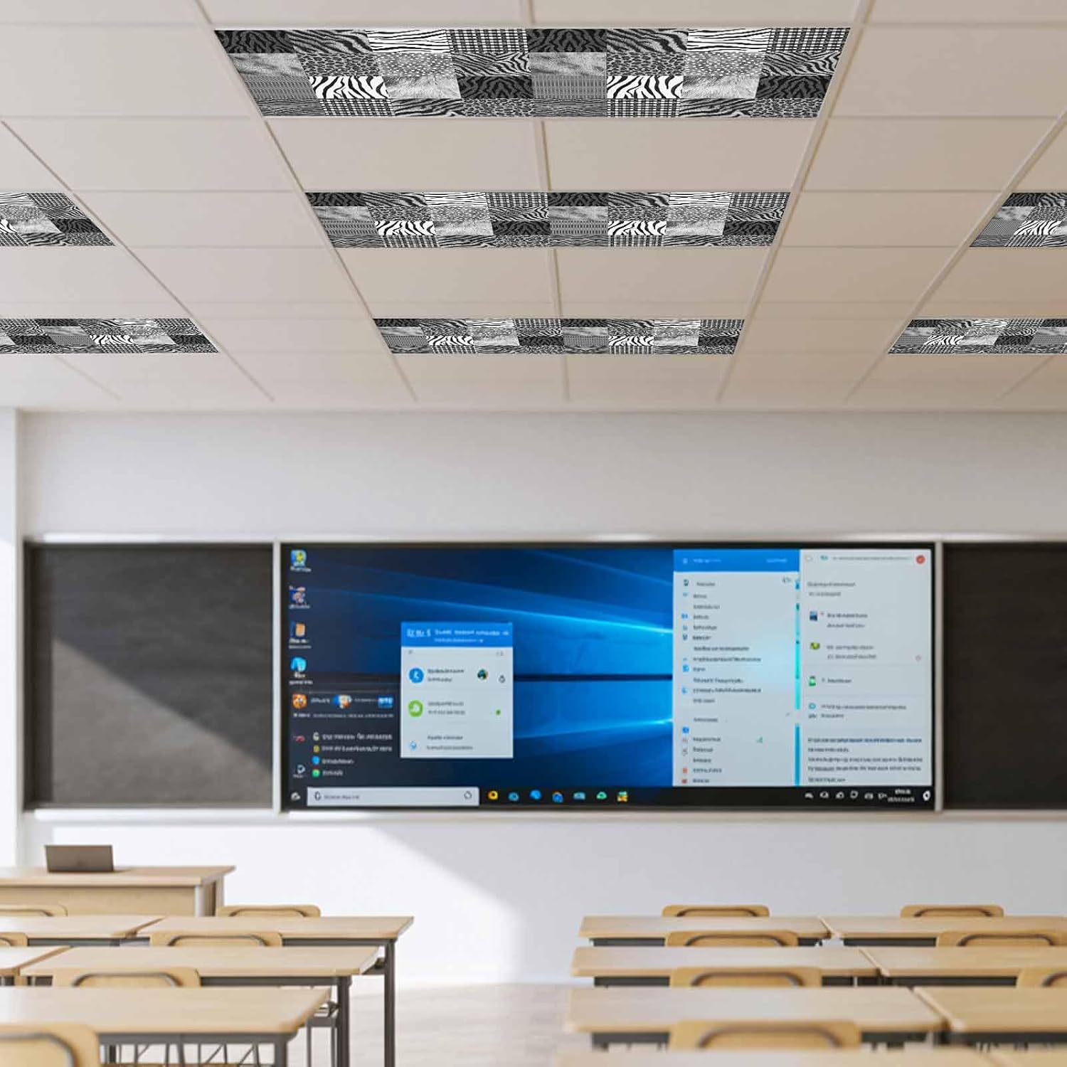 Animal Fur Print Fluorescent Light Covers for Ceiling Lights 4x2 feet,4 Pack Magnetic Light Filters for Classroom,Grey Black Giraffe Zebra Striped Plaid Fluorescent Lamp Shade Panel for Office School