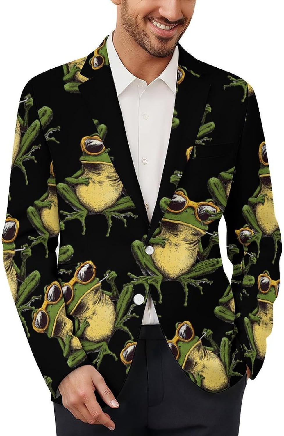 Green Frogs with Cigarette Suits Blazer for Men Casual Buttons Lapel Jacket Sport Coat