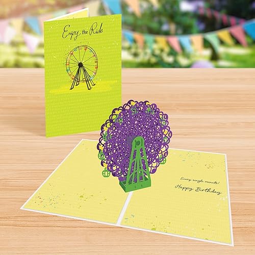 Miniatura 3 de Designer Pop!, Tarjeta de felicitación desplegable de cumpleaños  "Enjoy the Ride" Rueda de la fortuna 3D (1 tarjeta con sobre)