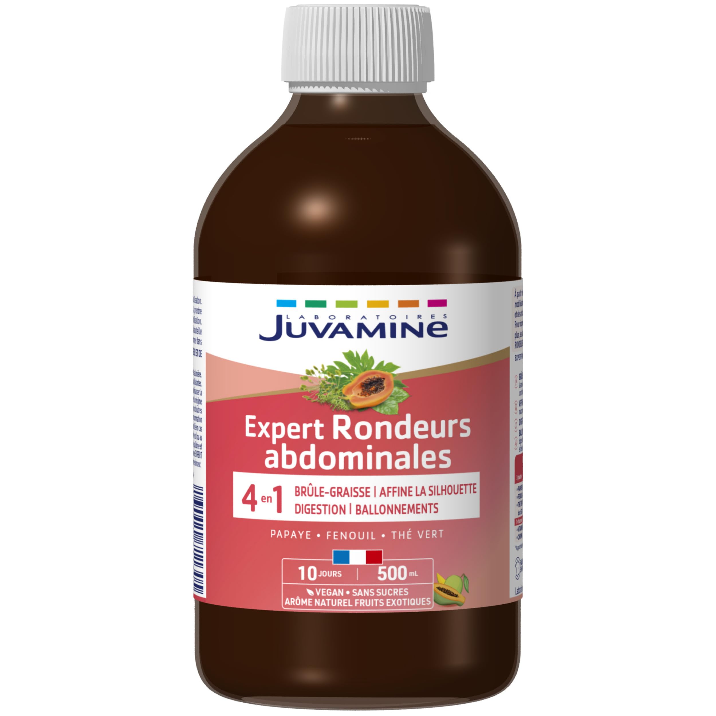 JUVAMINE - Expert Rondeurs Abdominales - 45 ans et + - Action 4-​en-​1 - Brûle-​graisse, Digestion et Ballonnements - Affine la silhouette - Format 500 mL - Fabriqué en France