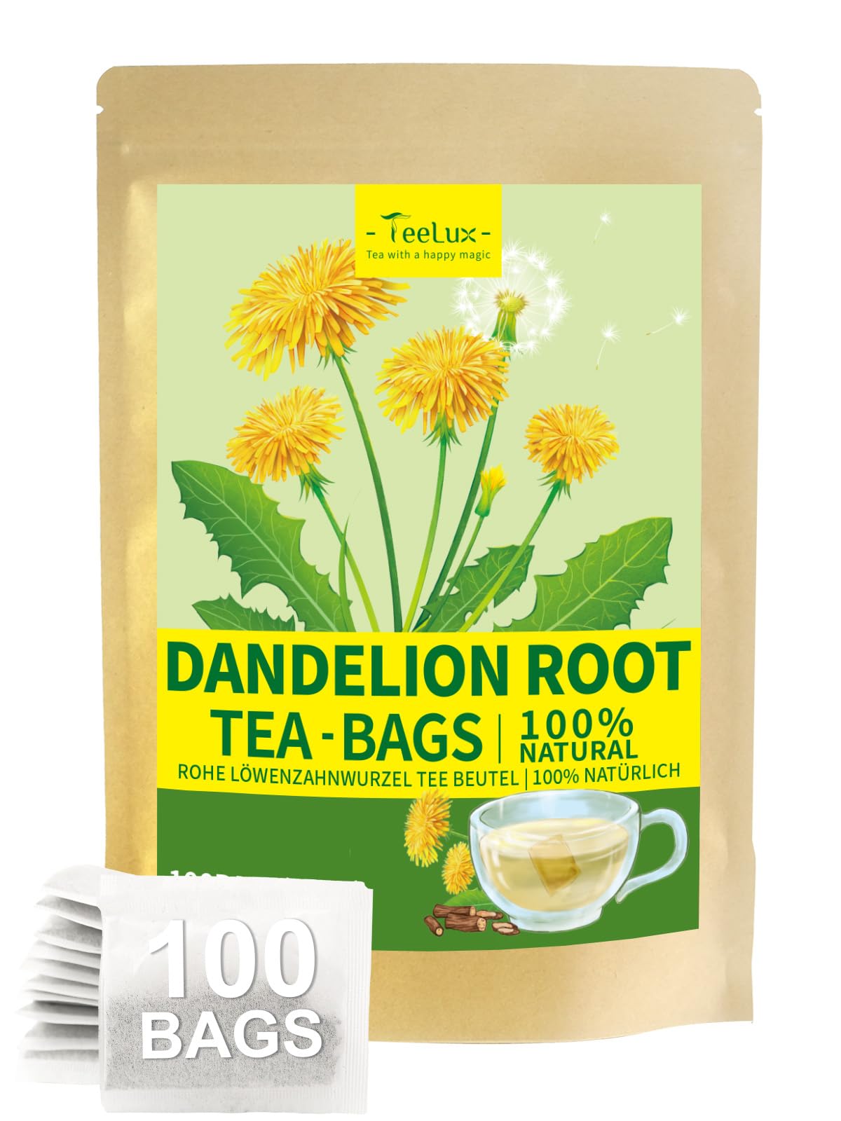 TeeLux Dandelion Leaf & Root Tea Bags 100 Count, Vegan, Rich Flavor, Premium Dandelion Tea, Natural Caffeine Free Herbal Tea — view 40