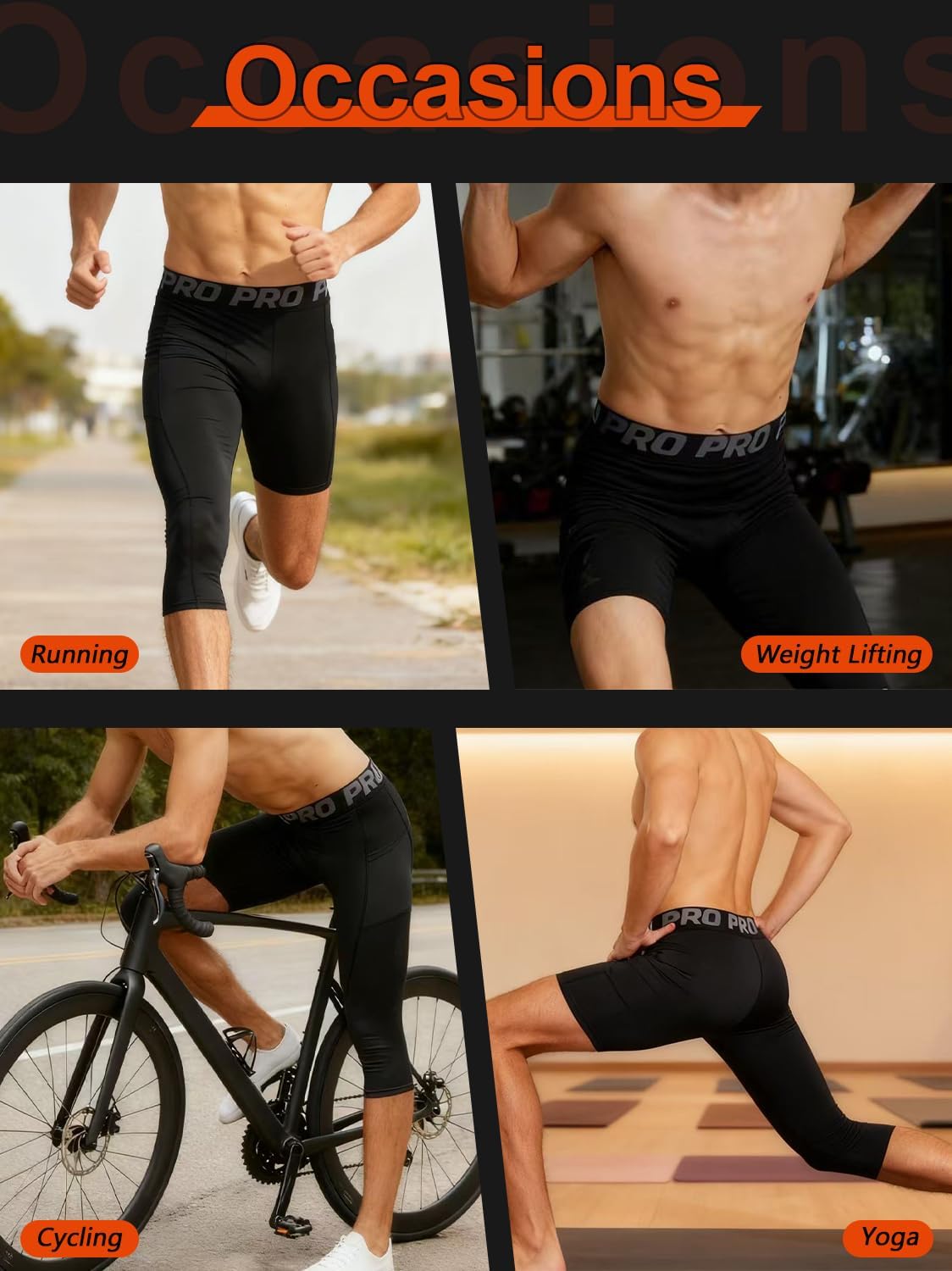 Men's One Leg Compression Pants 3/4 Capri Single Running Tights Basketball Leggings Athletic Sports Base Layer 2 Pack - Image 5