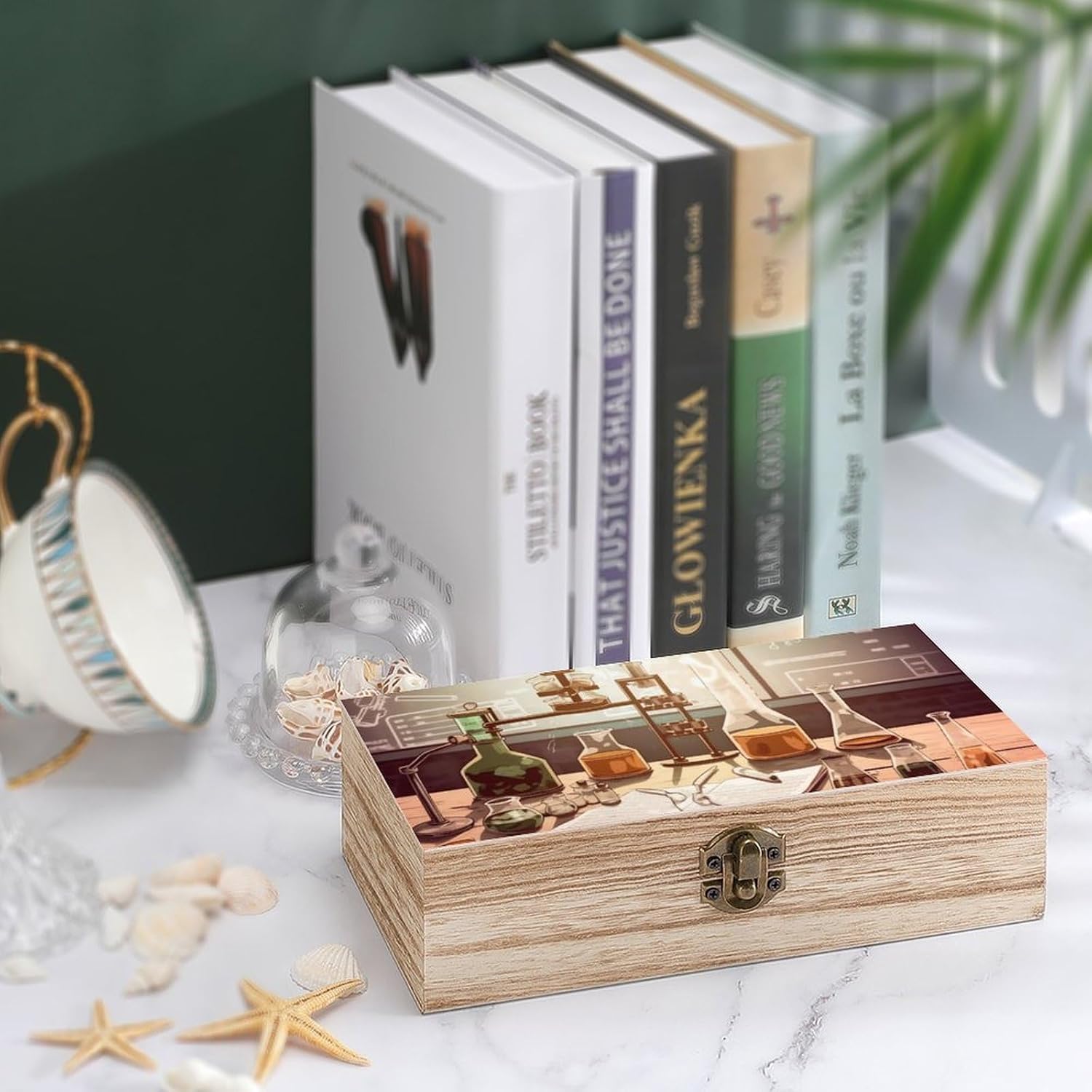 Chemistry Lab Memory Jewelry Wooden Box, Large Wooden Treasure Chest Boxes with Hinged Lid, Photos Storage Case for Women Men, Wooden Keepsake Box, 7.9'' X 3.9'' X2.3''