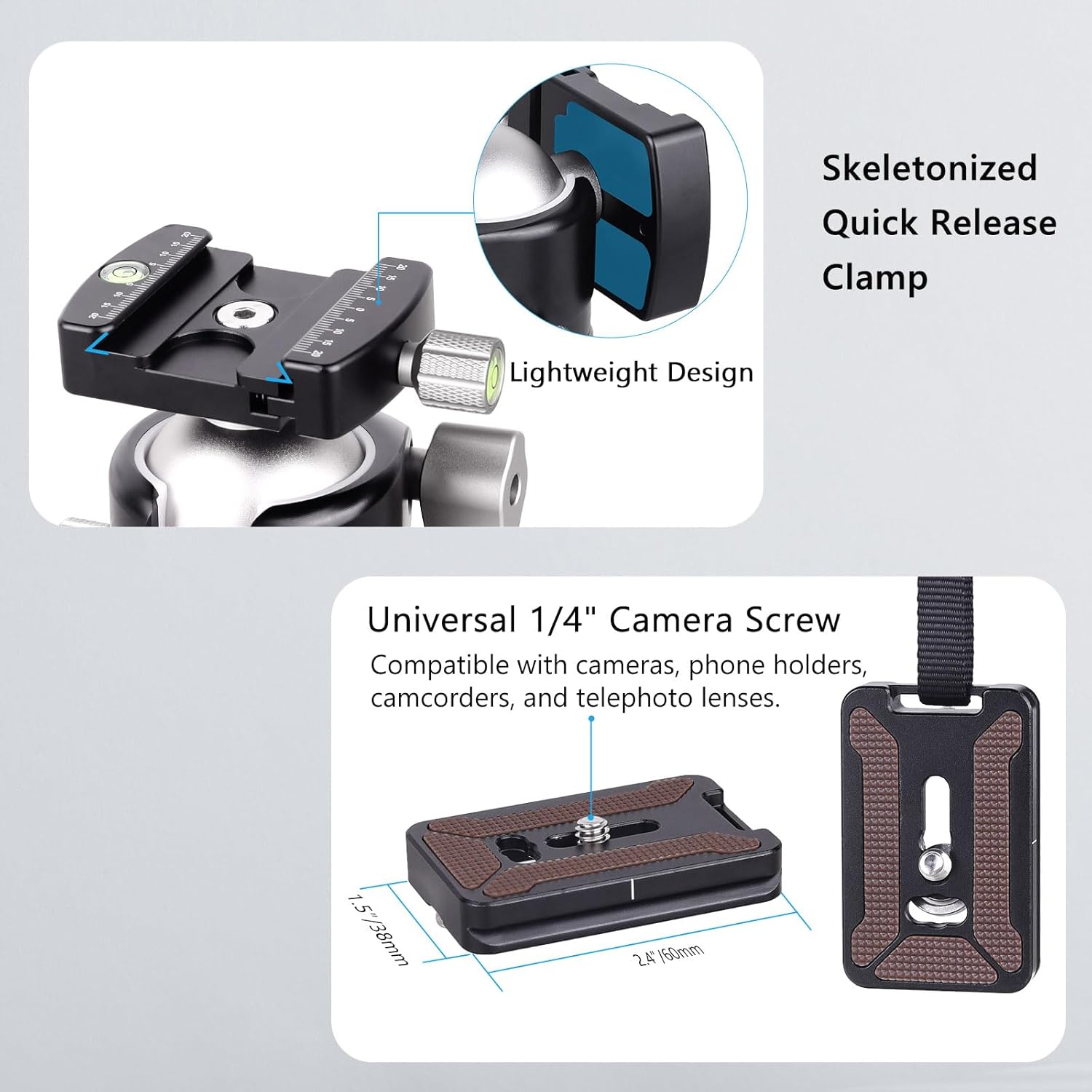 ARTCISE 50mm Low Profile Ball Head Tripod Head Heavy Duty CNC Aluminum Alloy Camera Ballhead with Arca-Swiss QR Plate U-Notch Vertical Shooting Bubble Level 55lbs Load for DSLR Camera Tripod Monopod