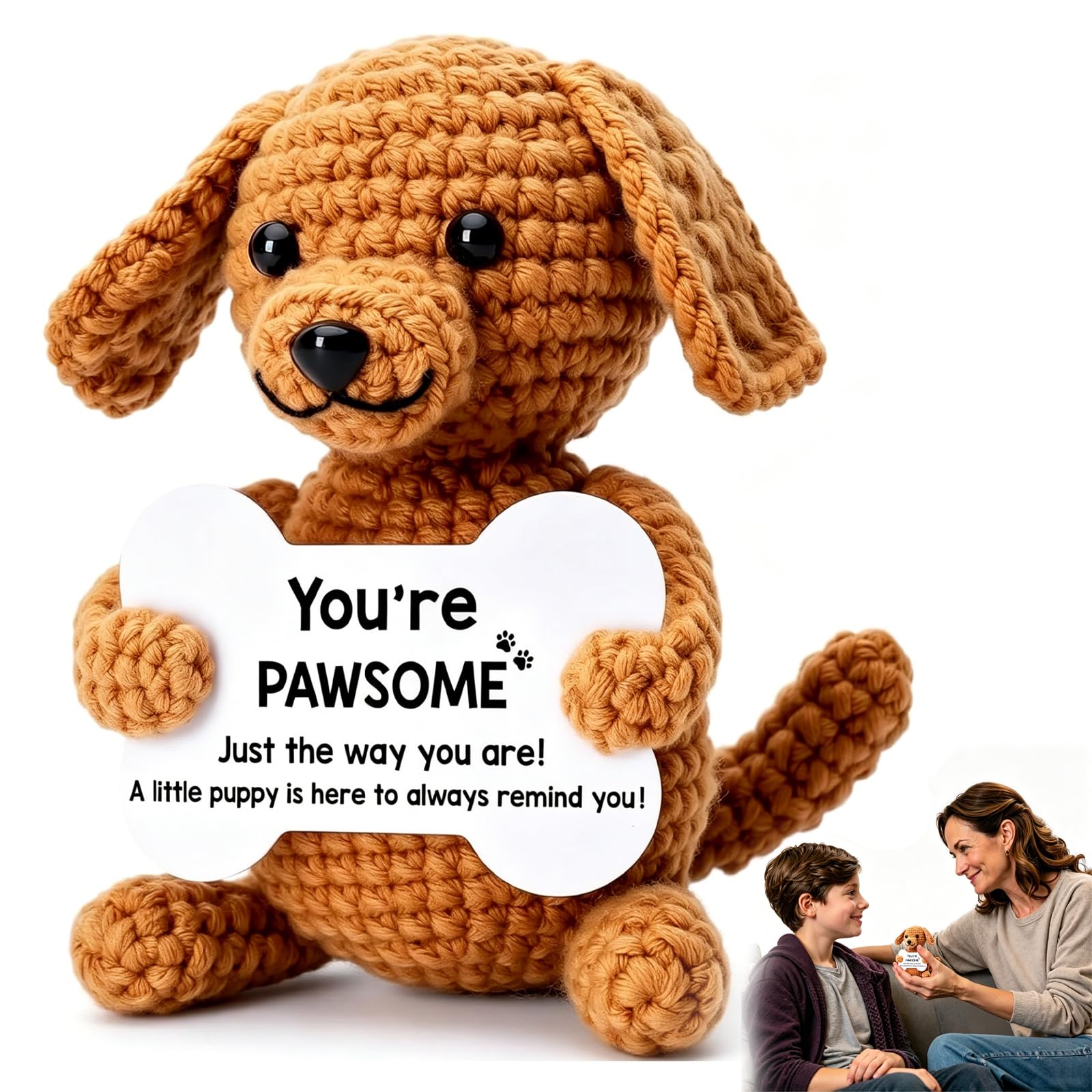 Good Luck Gifts, Positive Crochet Animals, Emotional Support Dog, Dog Birthday Present, Crochet Gifts for Women,Good Luck Present for Birthday,Valentines Day,Office Home Desk Decor