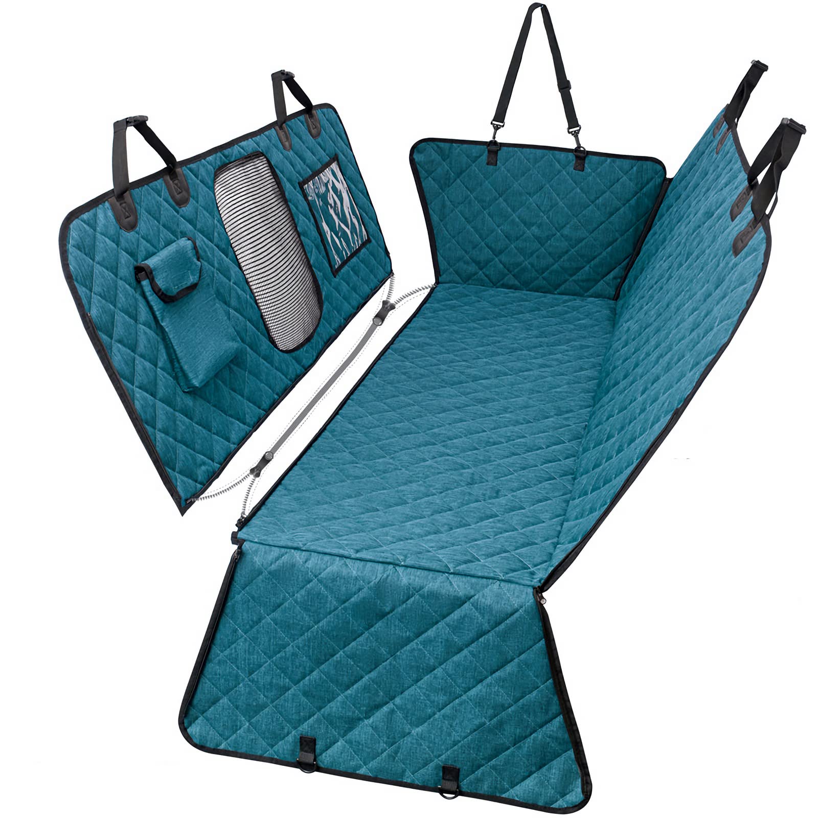 PETCUTE Cubre Asientos de Coche para Perros,Cubierta Asiento Coche Perro con Ventana de Malla,Hebilla de Seguridad,Funda de Asiento para Perros Impermeable y Resistente,Universal para SUV, Camión
