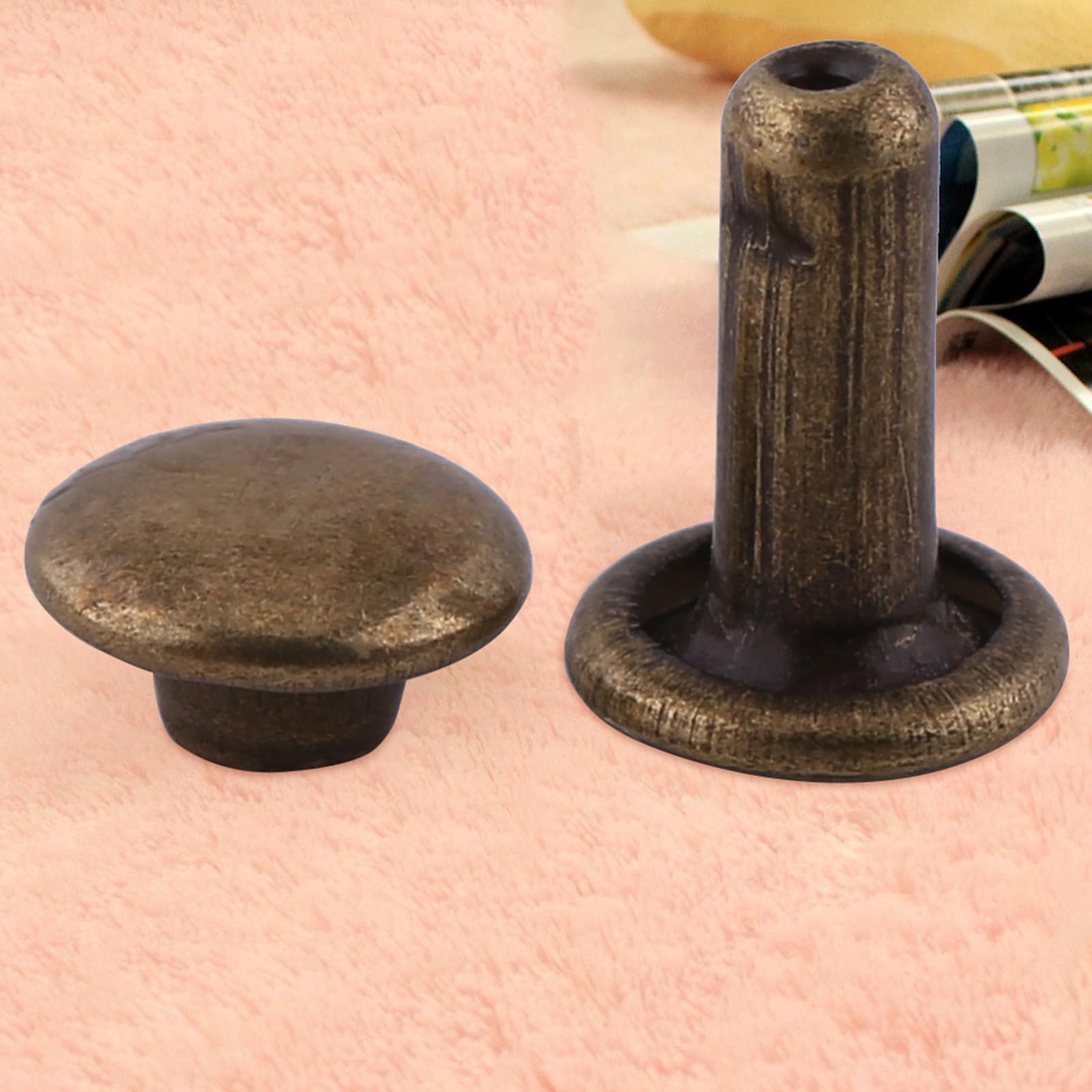 100 Piezas de Remaches de Doble Tapa, Remaches de Cuero, Tachuelas Metálicas Tubulares para Manualidades en Cuero, Reparación y Reemplazo de Ropa, Bolsos, Cinturones, 6x8 Mm