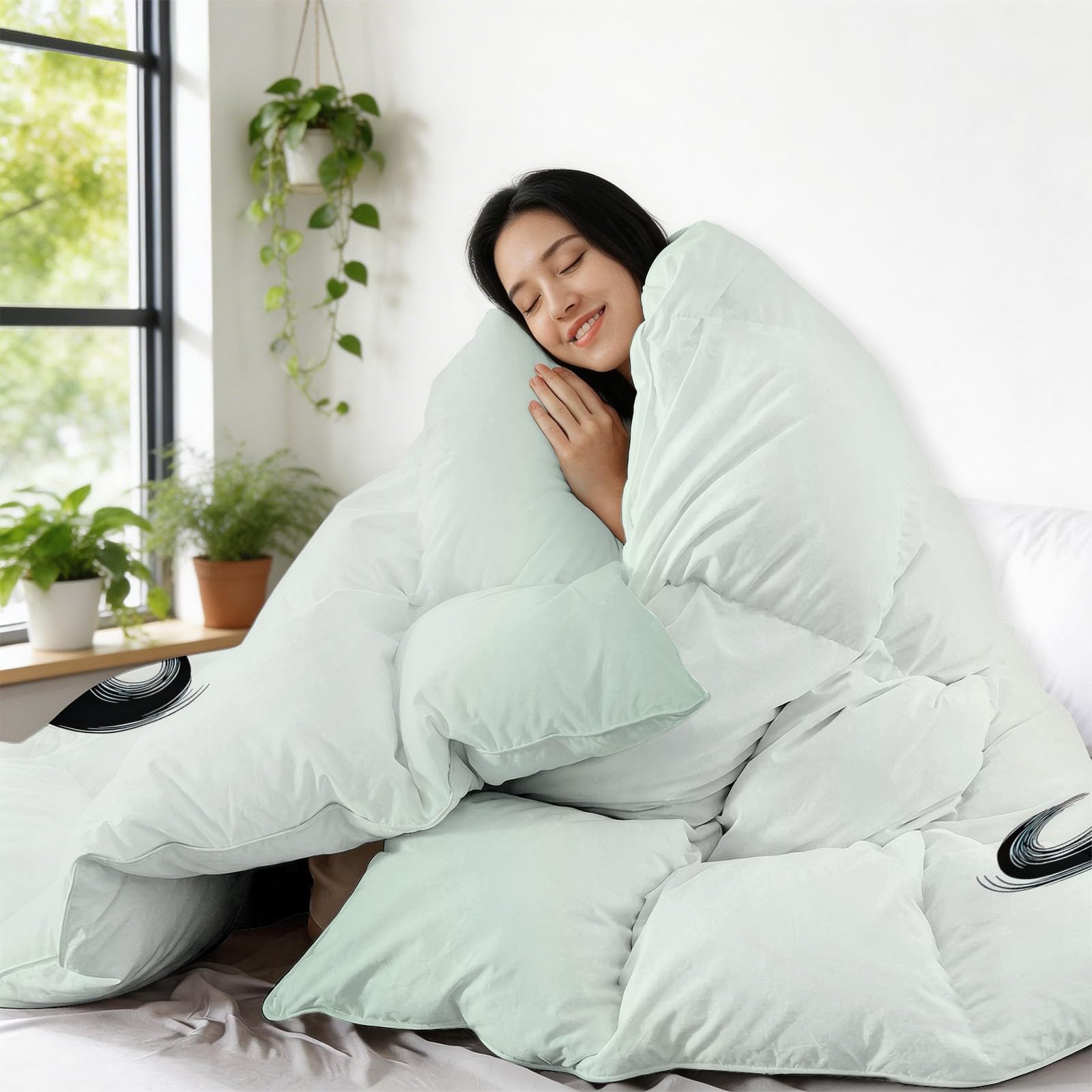 Piumone Invernale 140 x 200 cm Disegno Per Bambini Motivo A Baffi Trapunta in Ecopiuma 400 gr/mq, Caldo ed Elegante – Biancheria da Letto Anallergica e Traspirante – Set 3 Pezzi, Verde Pallido
