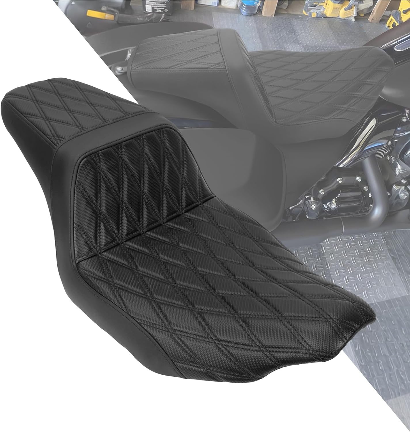 HDBUBALUS Motocycle 2-Up Seat Driver & Passenger Seat Fit For Harley Touring 2024-up Street Glide Road Glide CVO Black Stitching