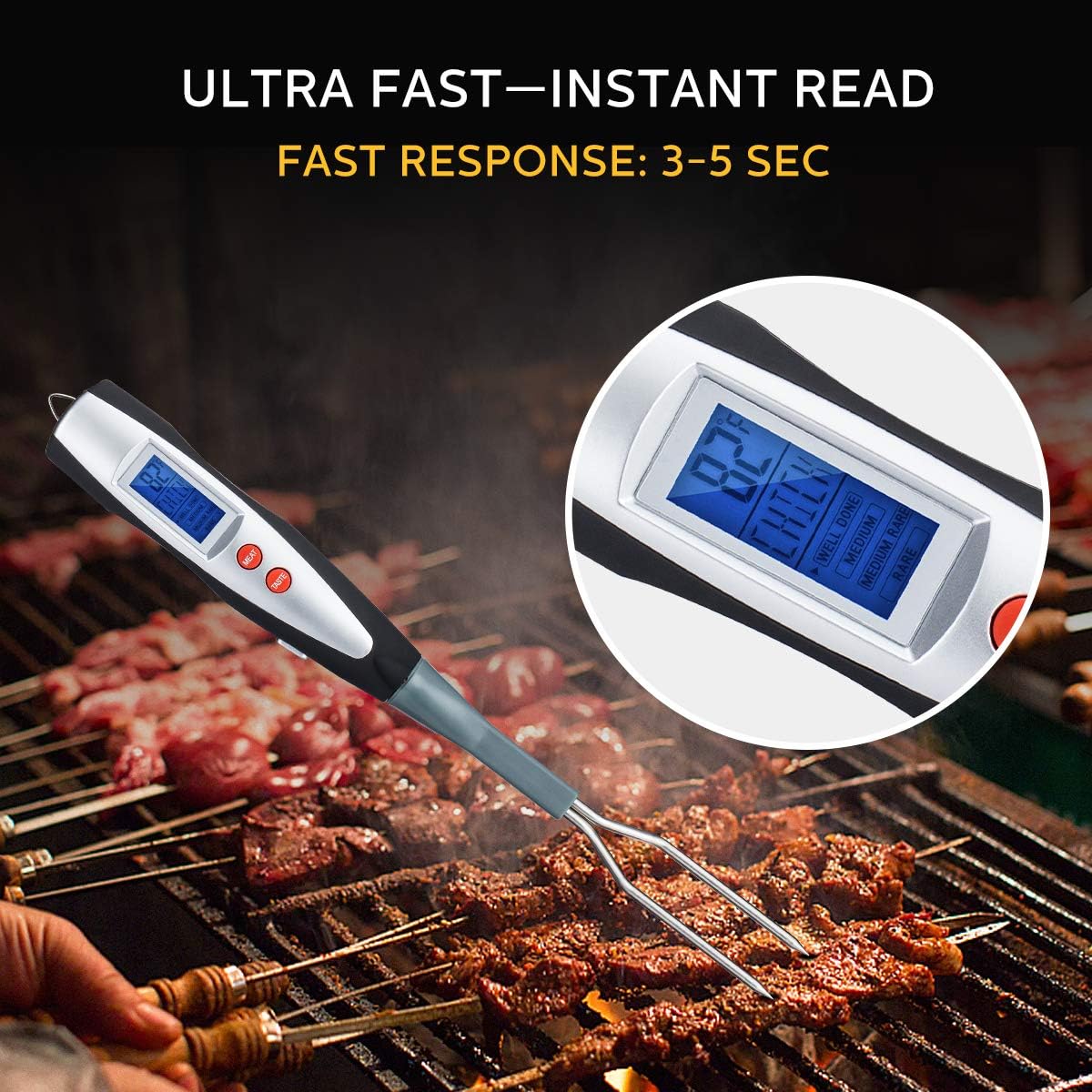 review Meat Thermometer Instant Read for Grilling Cooking, Thermometer for Meat Digital Barbecue Turner Fork for Kitchen, Grilling, Smoker, Turkey