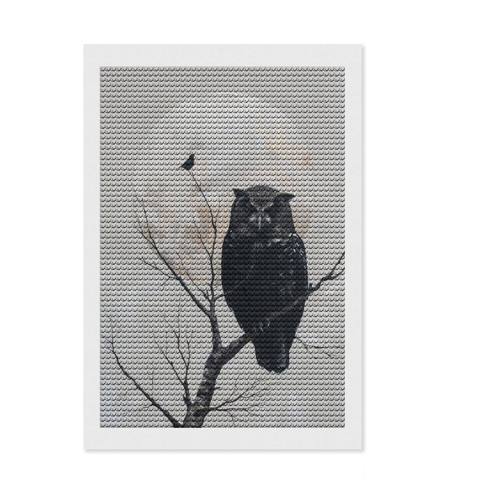 Junmoney Owl and Bird on Branch 5D Diamond Painting Kit 8"x12", Round Gems, Festive Craft Gift, Fun Craft Activity, Modern Decor, for Adults
