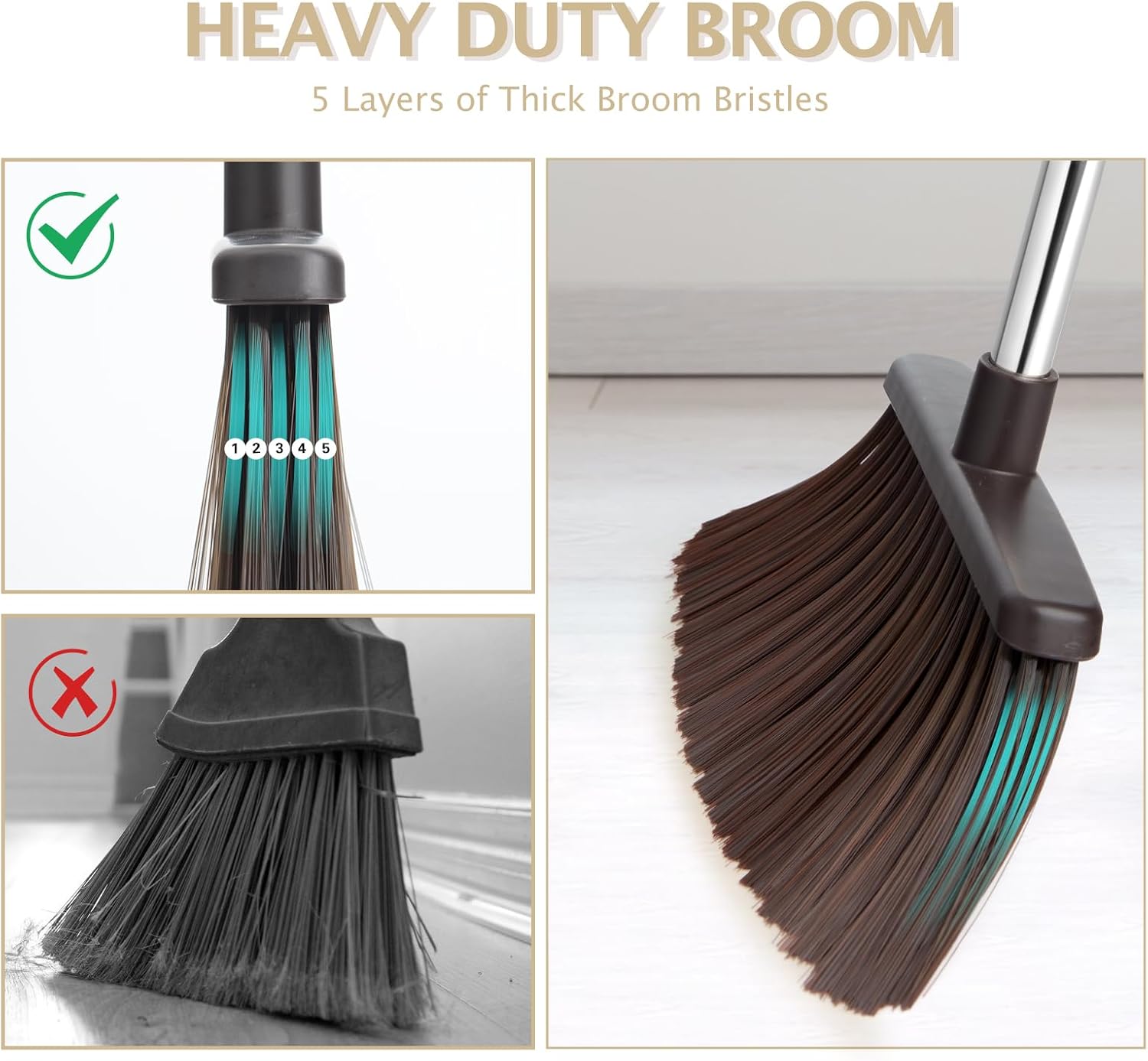 2-Pack Broom and Dustpan Combo Set,51" Long Handle,Beige image 3