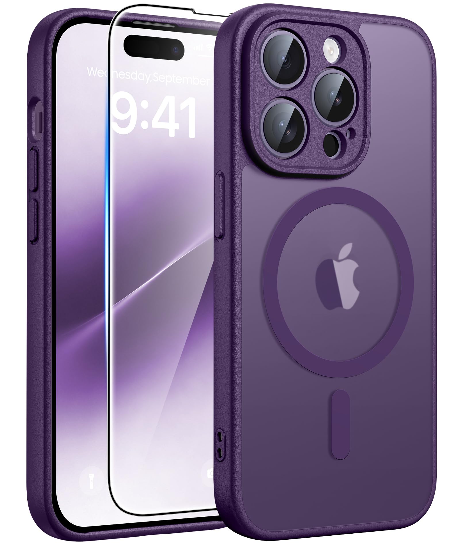 FNTCASE for iPhone 14-Pro Case Purple: Translucent Compatible with MagSafe