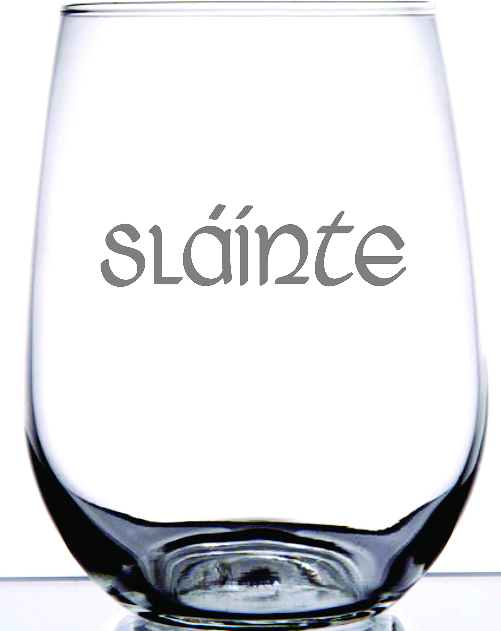 Slainte! etched on Stemless Irish Celtic Drinkware Toast to Good Health