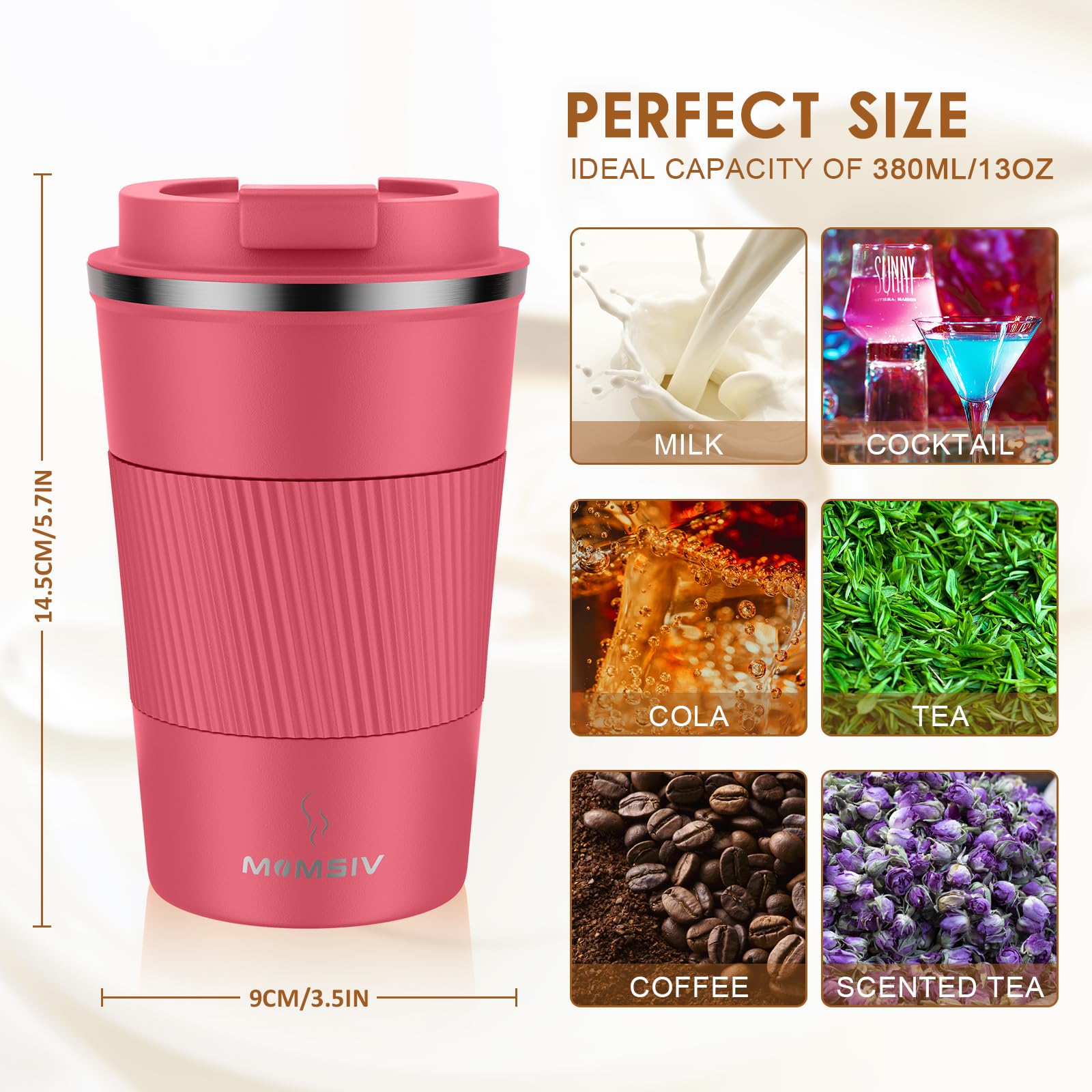 MOMSIV Coffee Cup, Insulated Coffee Cup with Leakproof Lid - Image 2