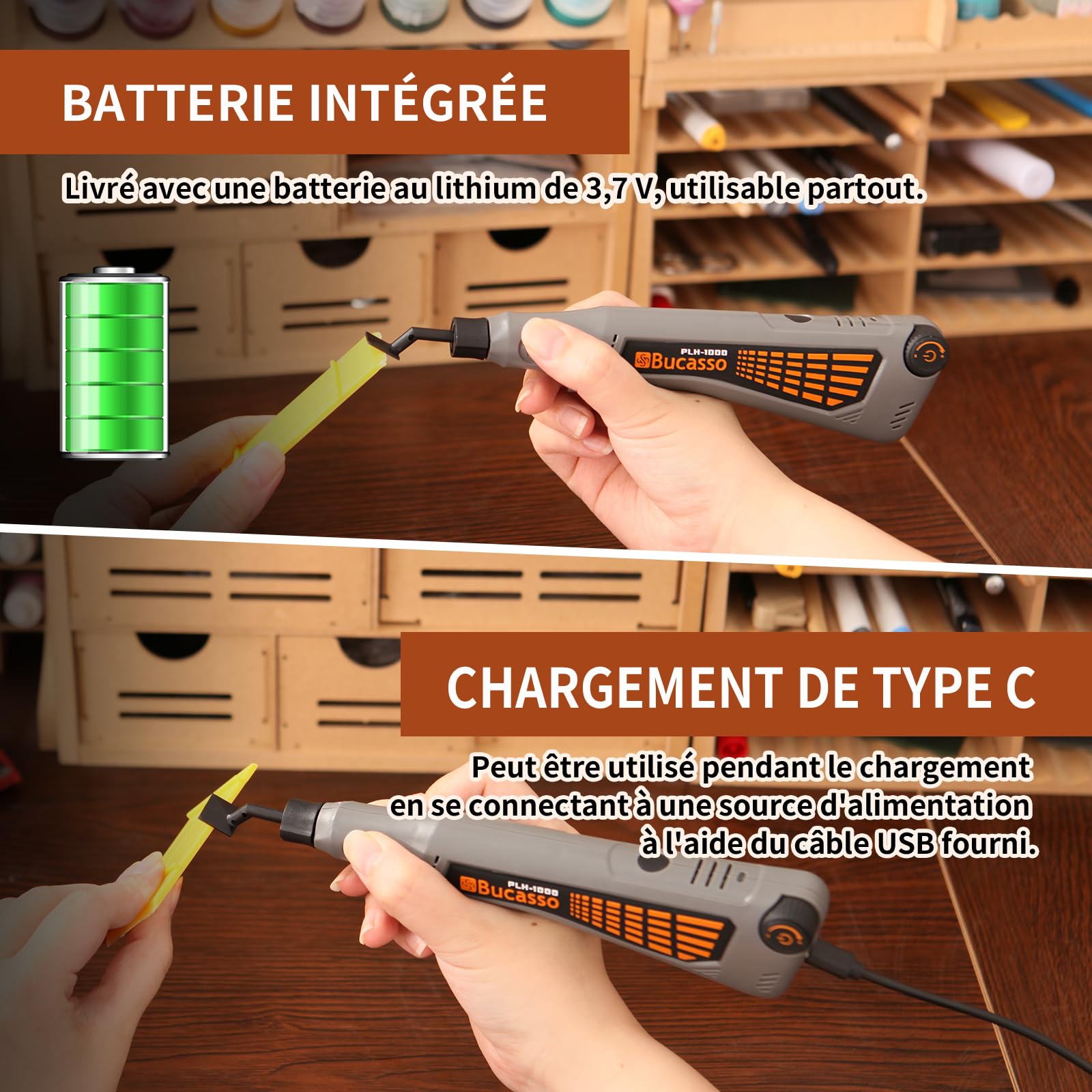 Stylo ponceur sans fil, vitesse variable et chargement USB avec lumière LED, outil électrique polyvalent pour le ponçage, le polissage, la finition, le bricolage (GRIS)