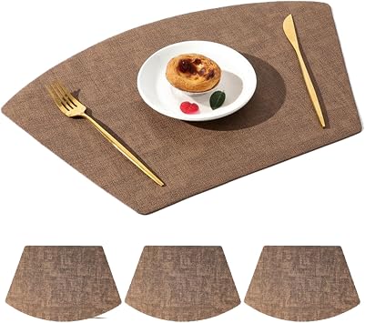 Faux Leather Wedge Placemats for Round Tables, Washable Non-Slip PU Table Place Mats Set of 4/6/8 Color Brown, Size Set of 4