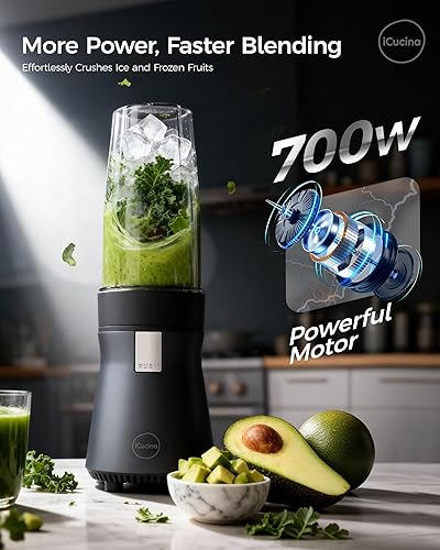 Miniatura 2 de iCucina - Licuadora personal para cocina con tecnología de pulso, perfecta para batidos, licuados de frutas, bebidas congeladas, 500 W, tazas de