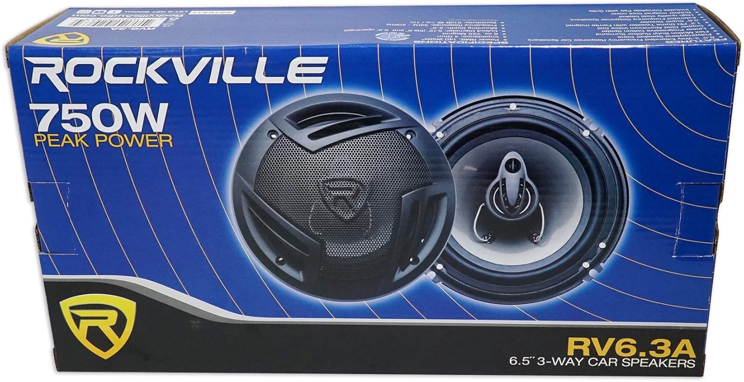 Rockville RV6.3A Bundle: (2) 6.5 in 750W Peak/140W RMS 3-Way Car Speakers, (2) RV4.3A 4 in 500W Peak/70W RMS 3-Way Car Speakers, 4 Items