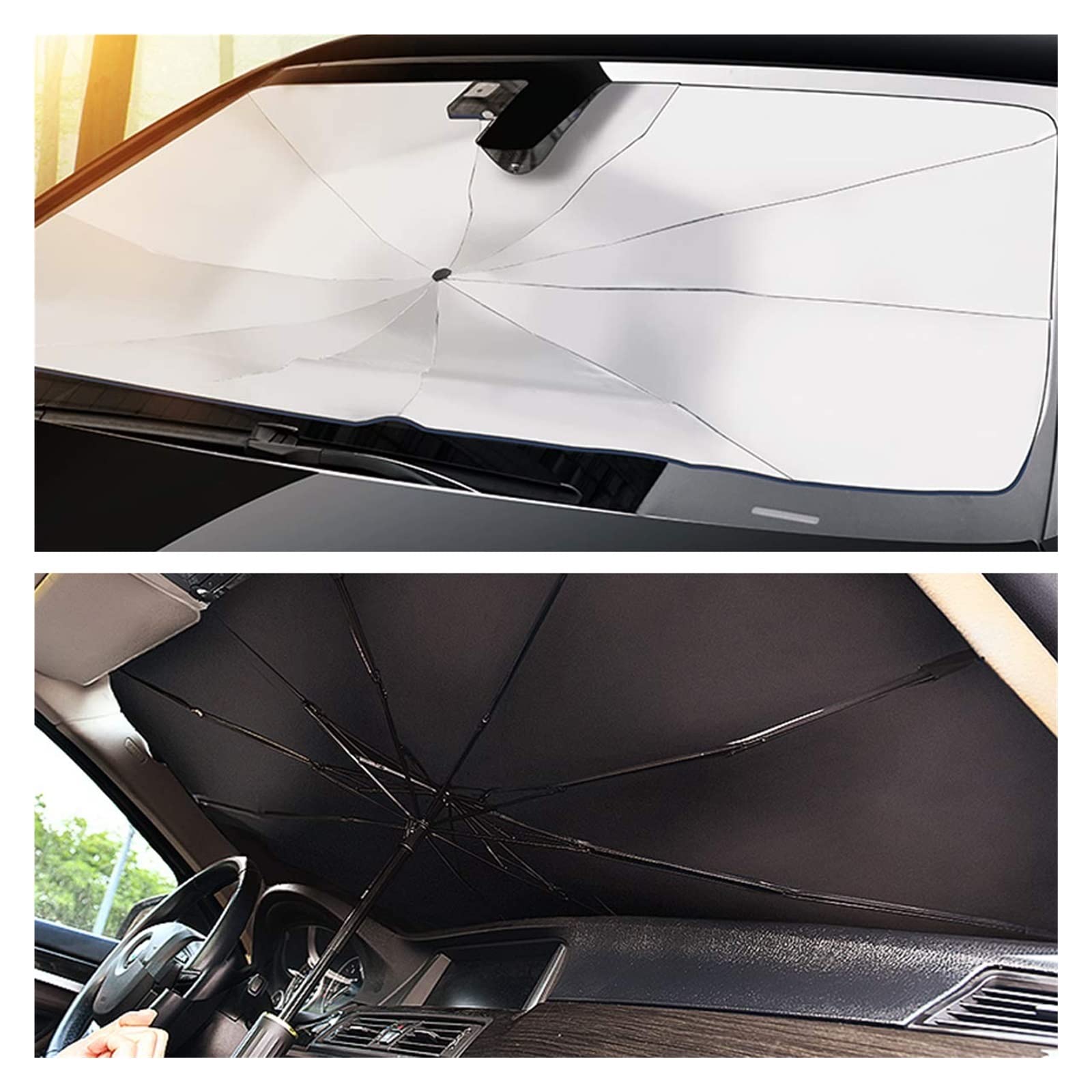 YZACK Ombrello dell'ombra Solare del Parabrezza, Rotazione 360 ​​° Abesta Pieghevole Auto Pieghevole Ombrello del Sole, paradisi del Sole