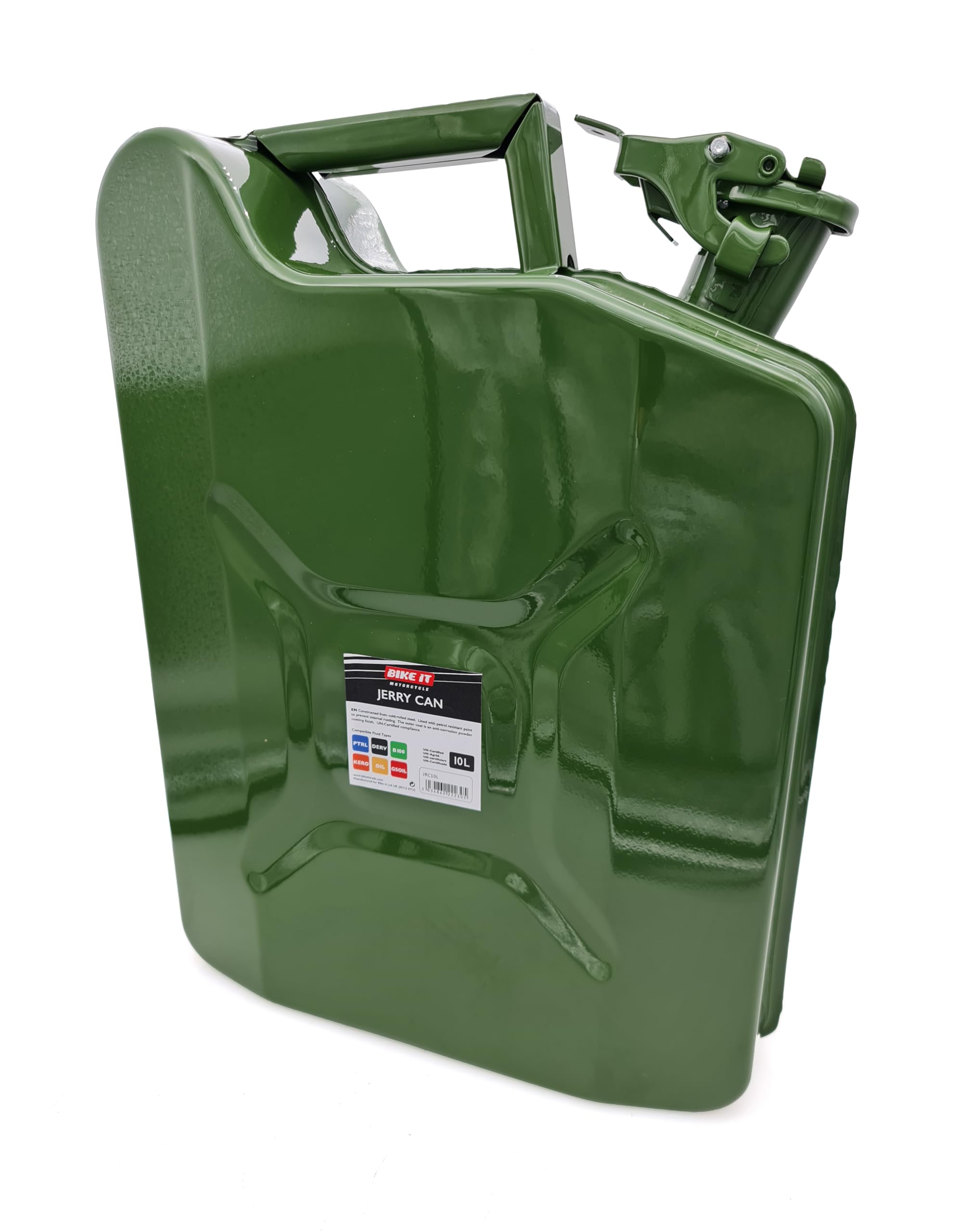Bike It 10L Jerry Can Fuel Can Metal Classic Green Petrol Diesel Storage Container