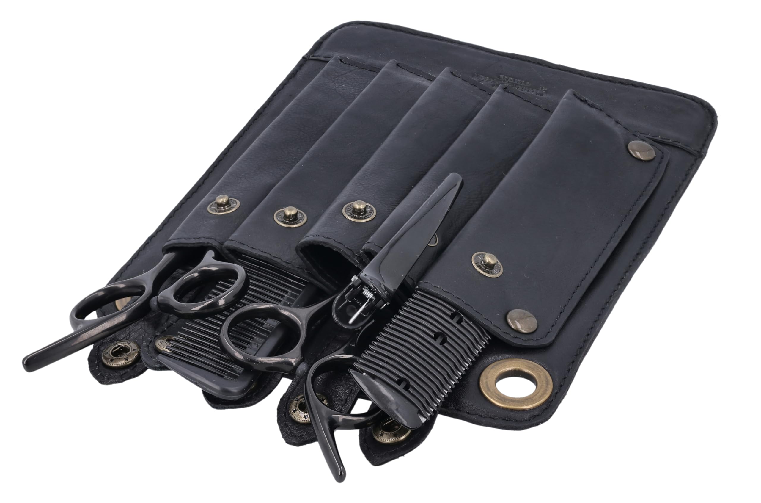 Gusti Pino - Bolso bandolera de piel para peluquería y herramientas, color negro
