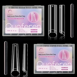 480Pcs Clear Nail Tips for Acrylic Nails Professional, 2XL Long C Curve Square & Coffin Nail Tips Set with 2 Nail Files, Half Cover Nail Extension Tips Artificial Acrylic Nail Tips for DIY Nail Art