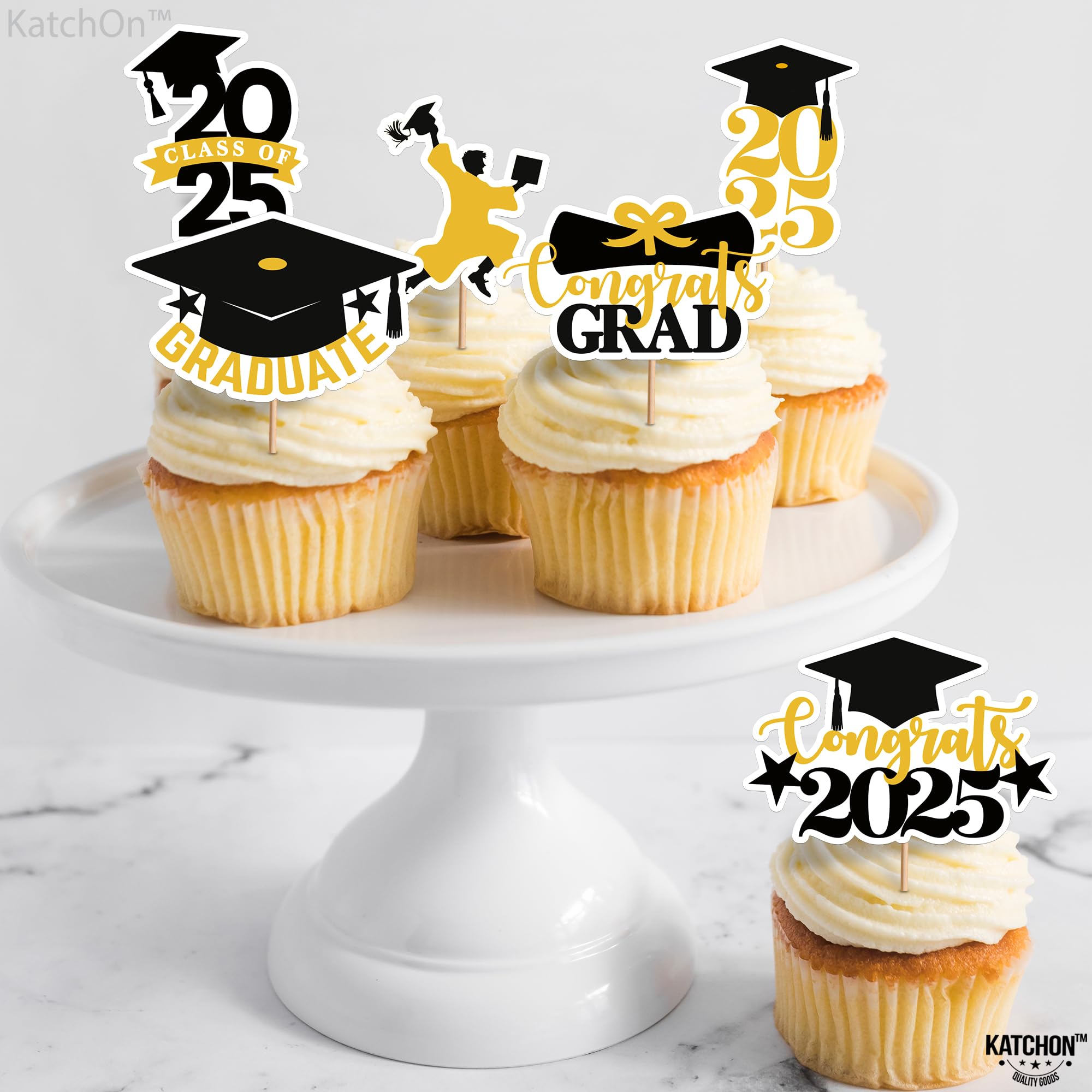 KatchOn Graduation Cake Toppers 2025 – Pack Of 36 Blue & Black Cupcake Decorations For Class Of 2025