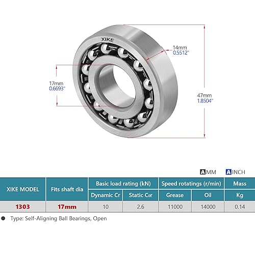 Miniatura 56 de XIKE 1 Pcs 108 Self-Aligning Ball Bearings 8x22x7mm, Open and Chrome Steel Fits DIY/Fans/Industrial/Agriculture/Pulp/Paper/Beverage/Textile