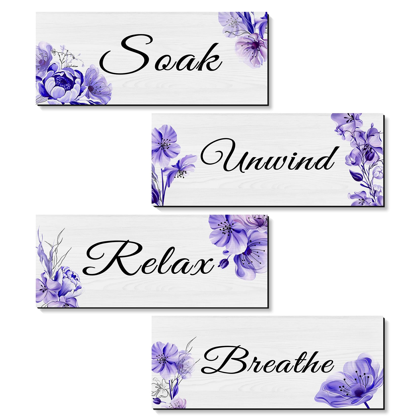 Utuichuo4 Pieces Bathroom Decor Relax Soak Unwind Breathe Wall Art Rustic Farmhouse Wooden Signs for Bathroom Home Spa Laundry Room (Black)