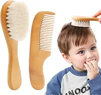 Conjunto de escova de cabelo e pente para bebê, conjunto de escova de cabelo de madeira para bebê macio e suave conjunto de escova e pente para bebê, menina, menino, criança pequena