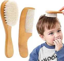 Conjunto de escova de cabelo e pente para bebê, conjunto de escova de cabelo de madeira para bebê macio e suave conjunto de escova e pente para bebê, menina, menino, criança pequena
