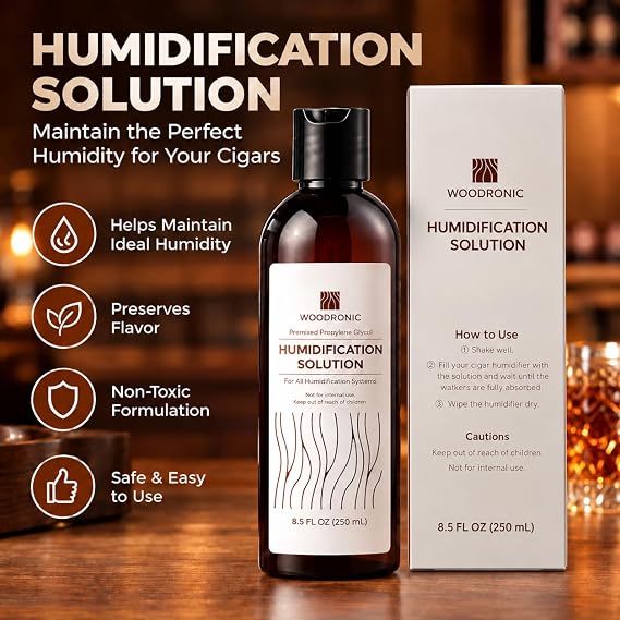 Cigar Humidor Solution 250ml, Propylene Glycol Humidification Solution for Humidors Humidity Control Liquid for Cigar Storage, Cabinet, Box, Desktop & Travel Humidors