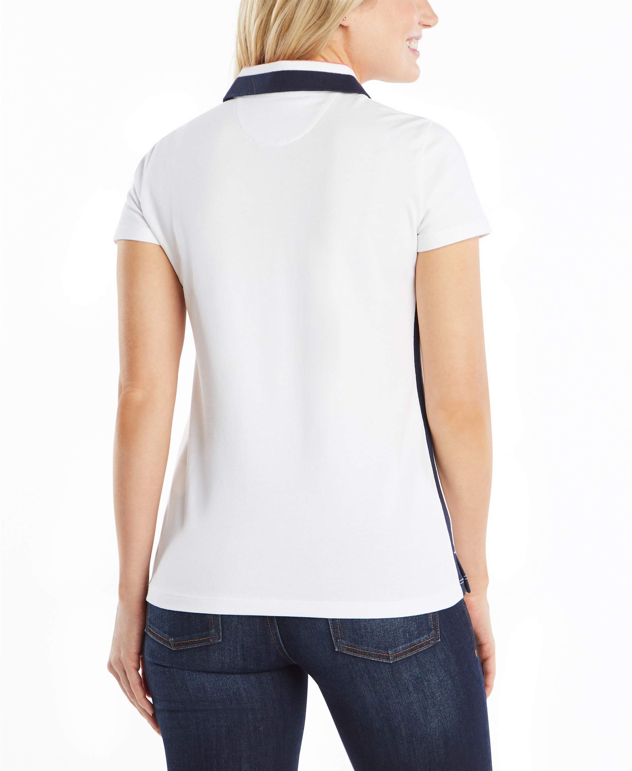 Nautica Polo de Algodón Elástico con Cuello En V A Rayas de Ajuste Clásico Camisa de Polo Mujer