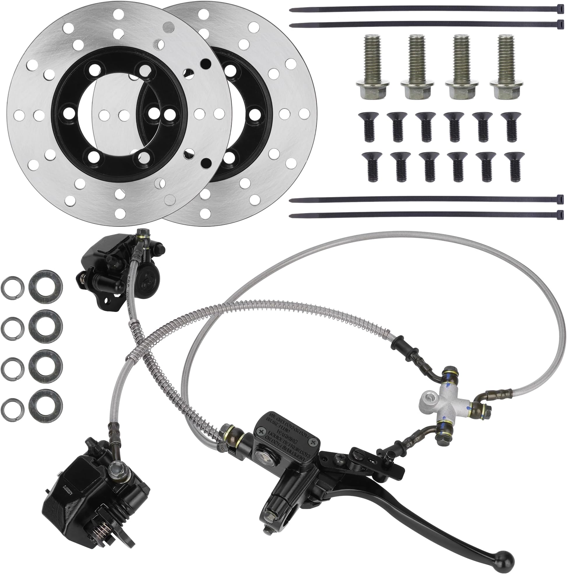 RUTU Front Brake Master Cylinder Caliper Kit for 125cc-250cc ATV, Front Twin Brake Caliper Master Cylinder Assembly for 4 wheeler Go Kart Buggy Quad Golf Cart - 130mm Brake Disc