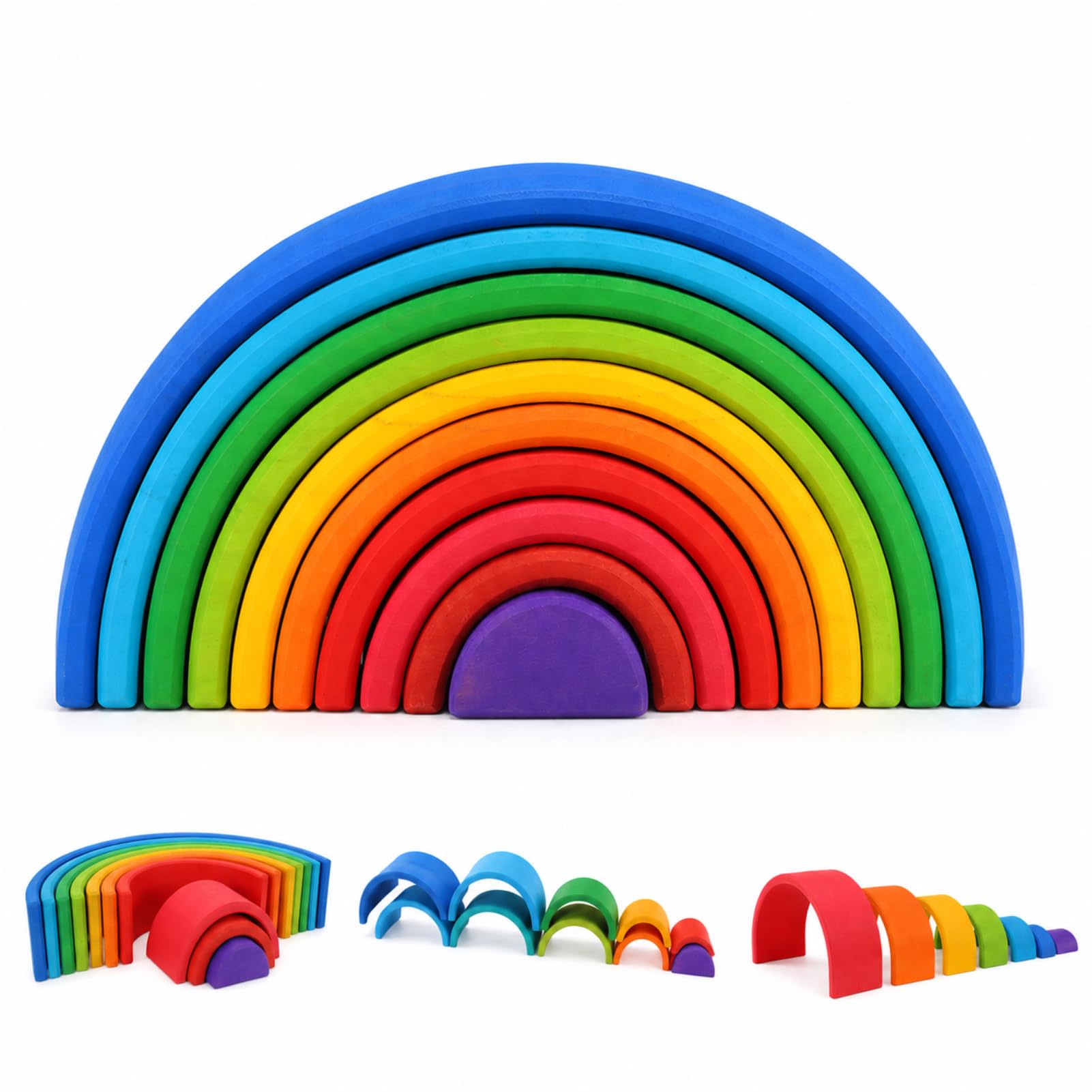 Bewinner Bloques Apilables de Madera Coloridos, Juguete de Anidación para Niños, Tiempo de Juego Educativo