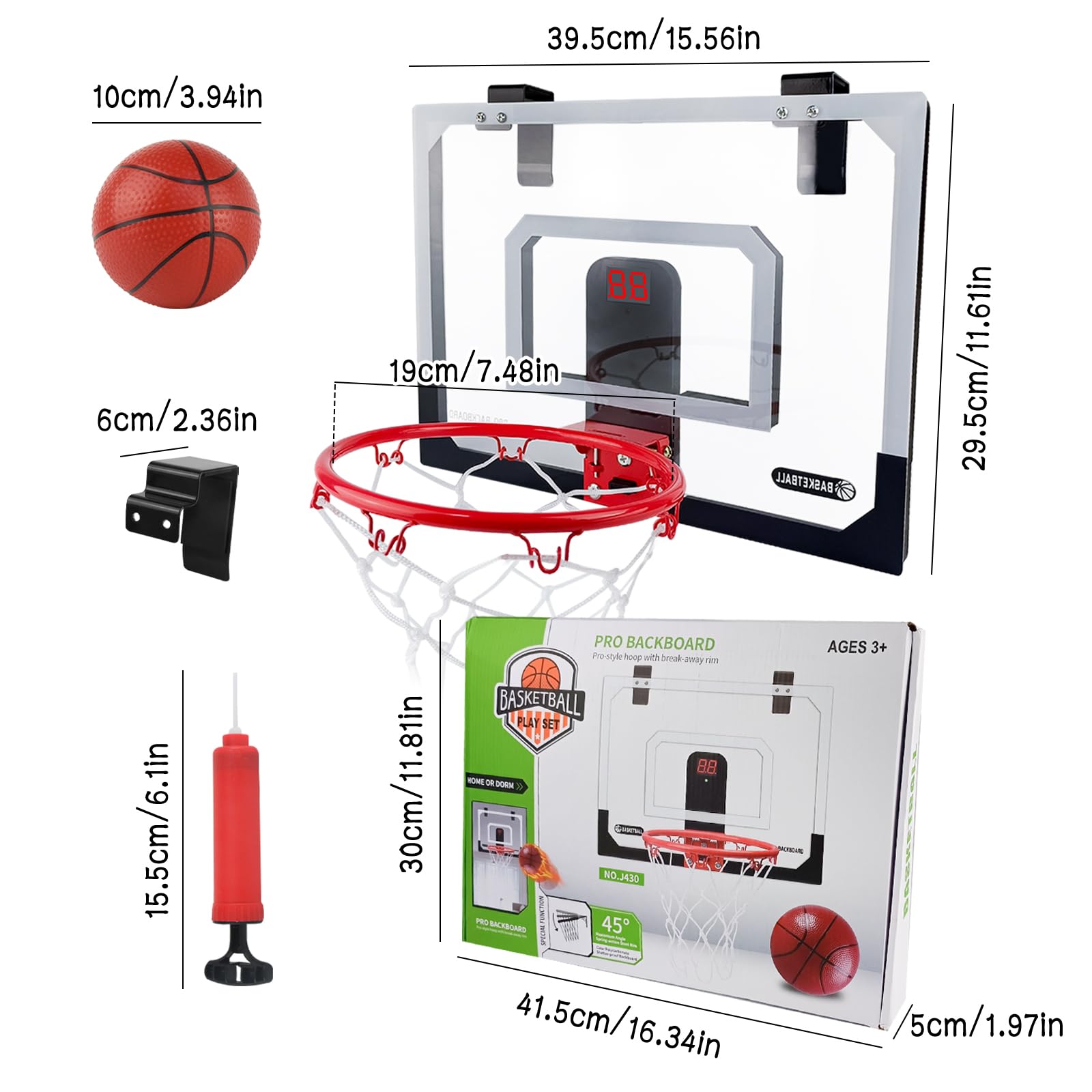 Mini Basketball Innenrahmen mit elektronischem Score Board 40x30 cm Backboard Wandbefestigung Sport Spiel Geschenkbox